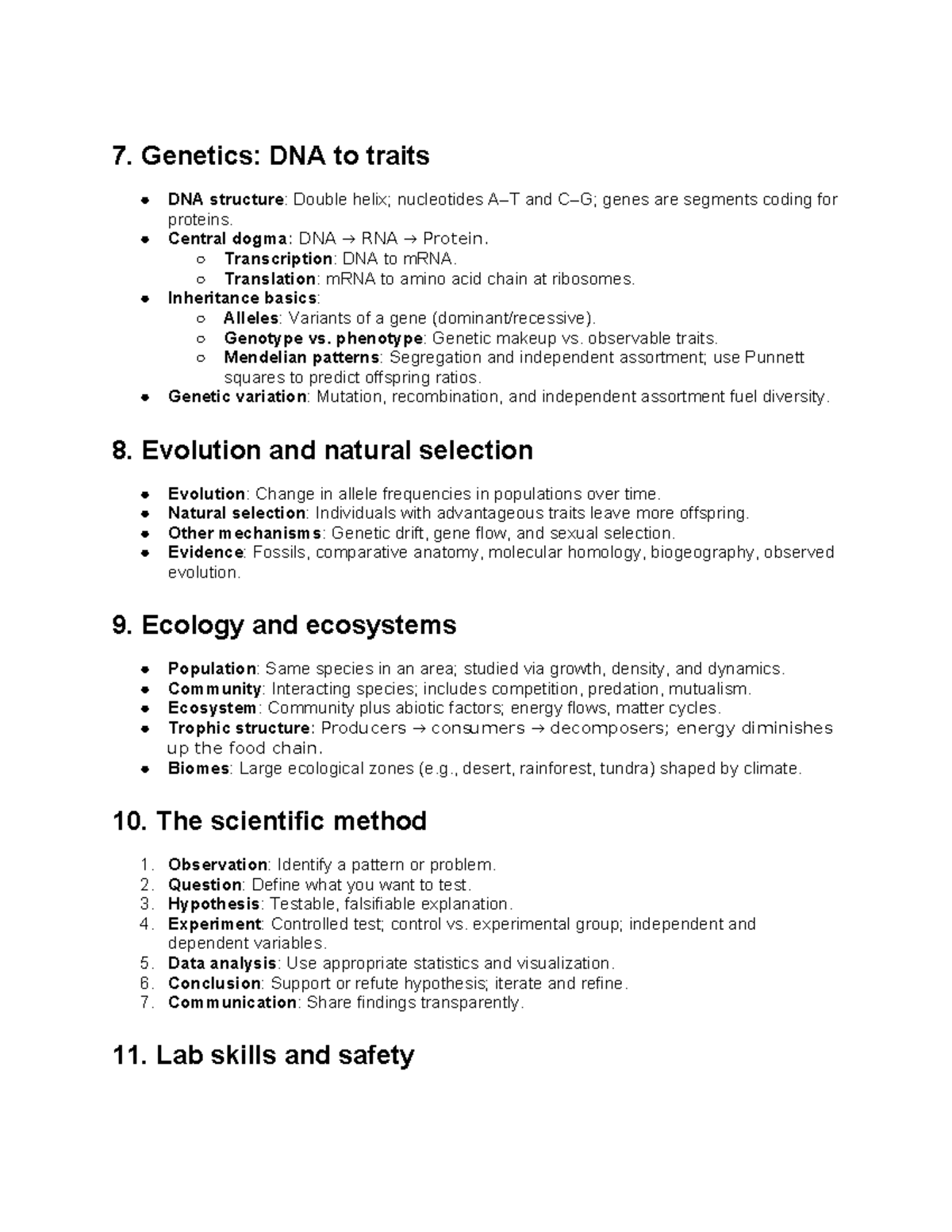 Bio101 - Genetics, Evolution, Ecology, and Lab Skills Notes - Studocu