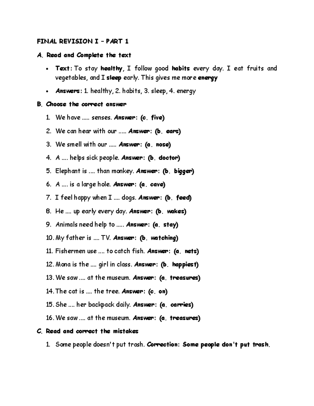FINAL REVISION I PART 1-3: English Language Practice - Studocu