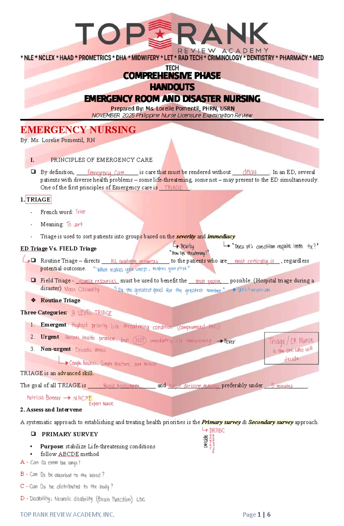 Comprehensive Handouts for ERDN: Emergency Nursing Principles by Ms ...