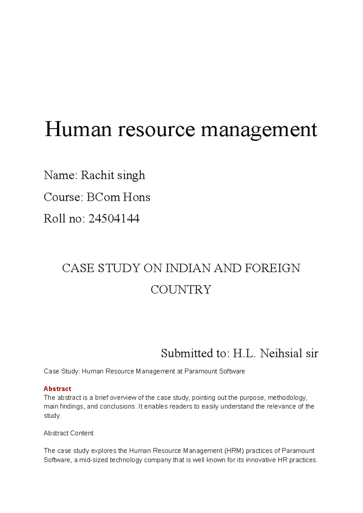 Case Study: HRM Practices at Paramount Software & ICICI Bank (BCom Hons ...