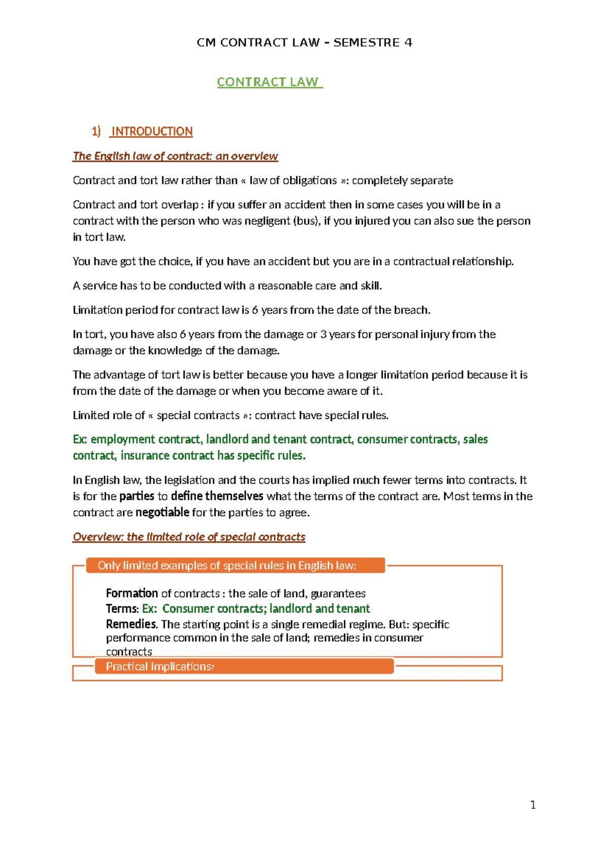 Contract Law Overview: Key Concepts and Principles (CM) - Studocu