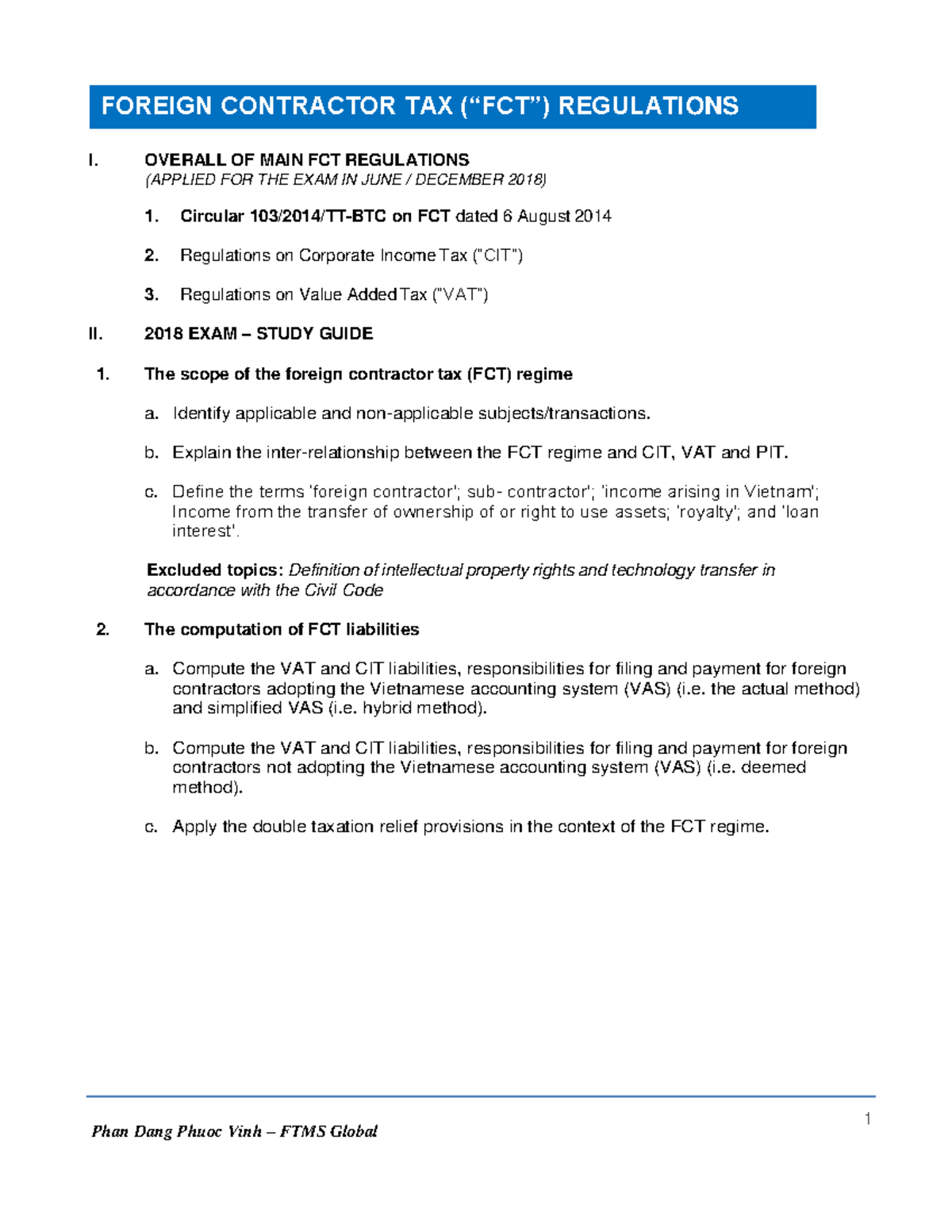 FCT Lecture Notes: Overview and Regulations for 2018 Exam - Studocu