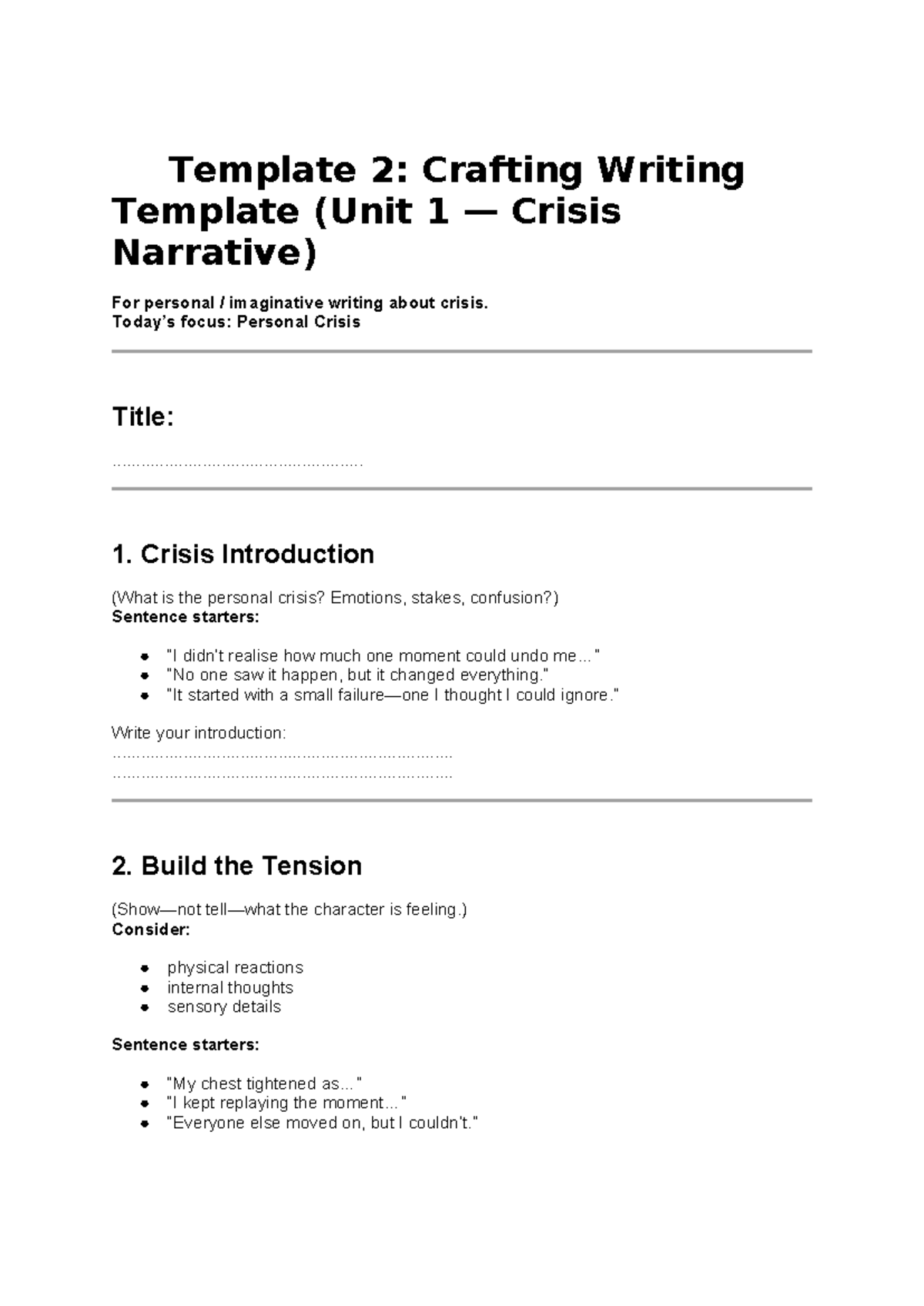 Template 2: Crafting a Crisis Narrative (Unit 1) Writing Guide - Studocu
