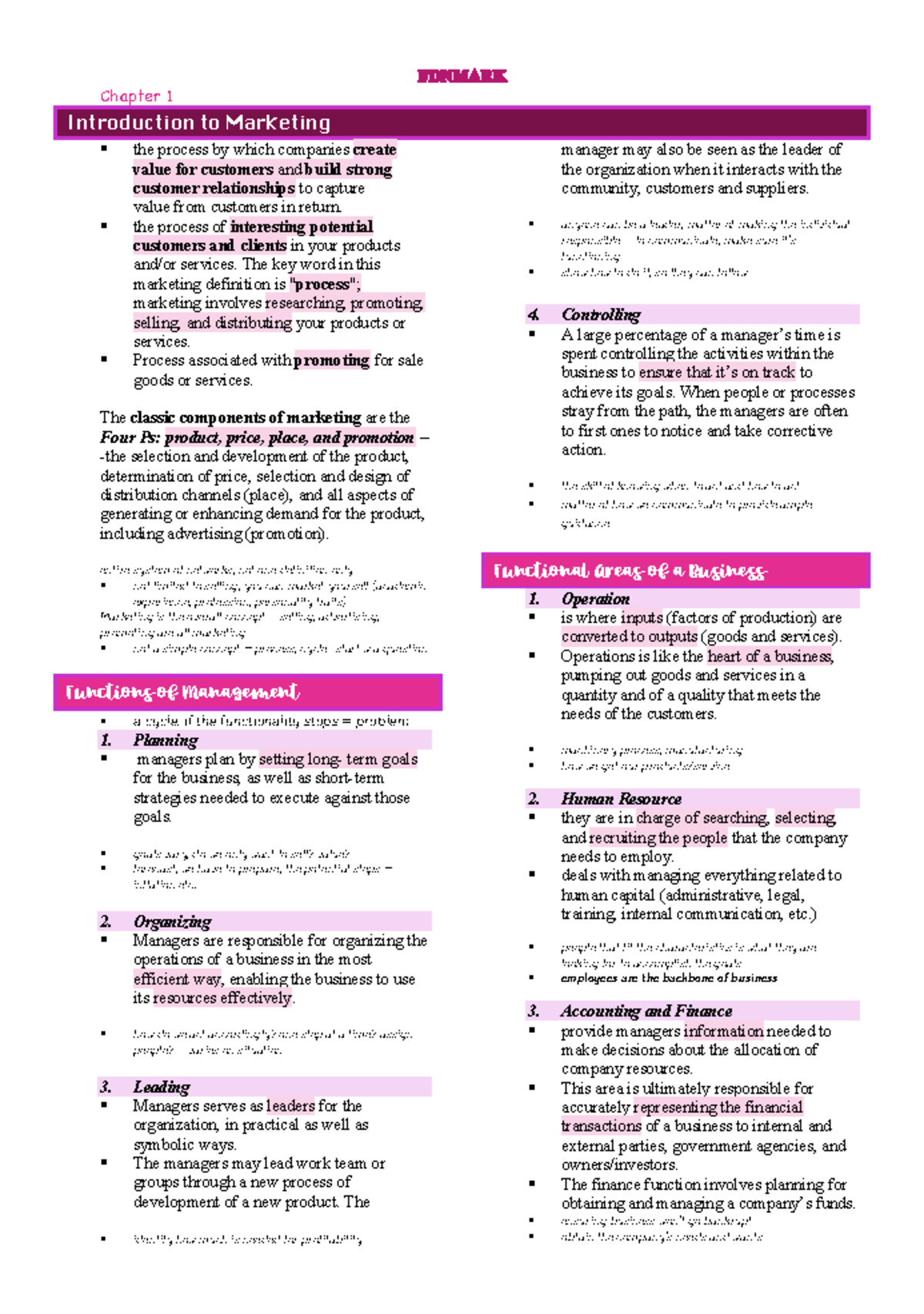 Marketing Notes - Chapter 1 Introduction to Marketing § the process by ...