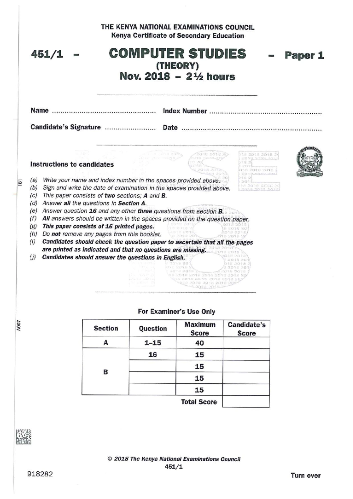 Computer Studies P1 KCSE 2019 Exam Paper: Theory & Practice - Studocu
