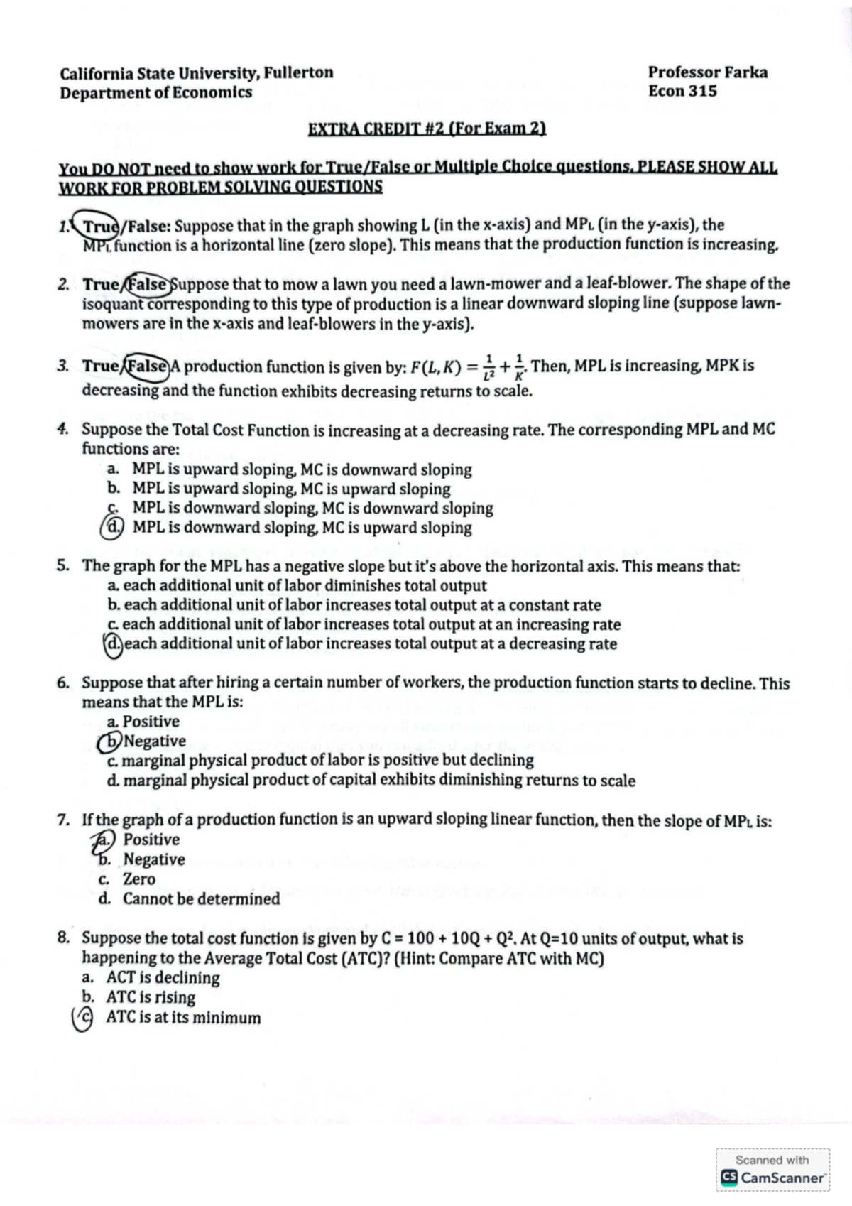 Extra Credit Guide for Econ 315 Exam 2 at CSU Fullerton - Studocu