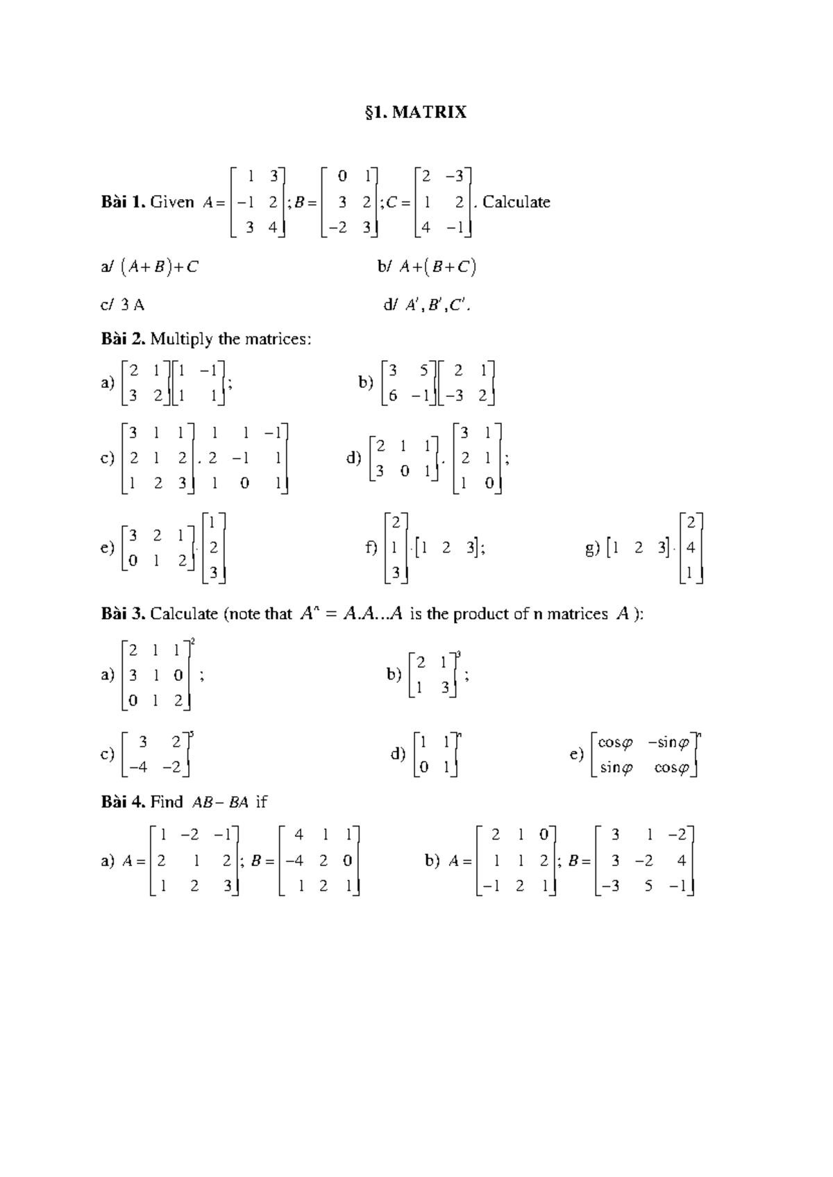 MATRIX 1 0 2: Bài Tập Tính Toán Ma Trận 1 0 2 - Studocu