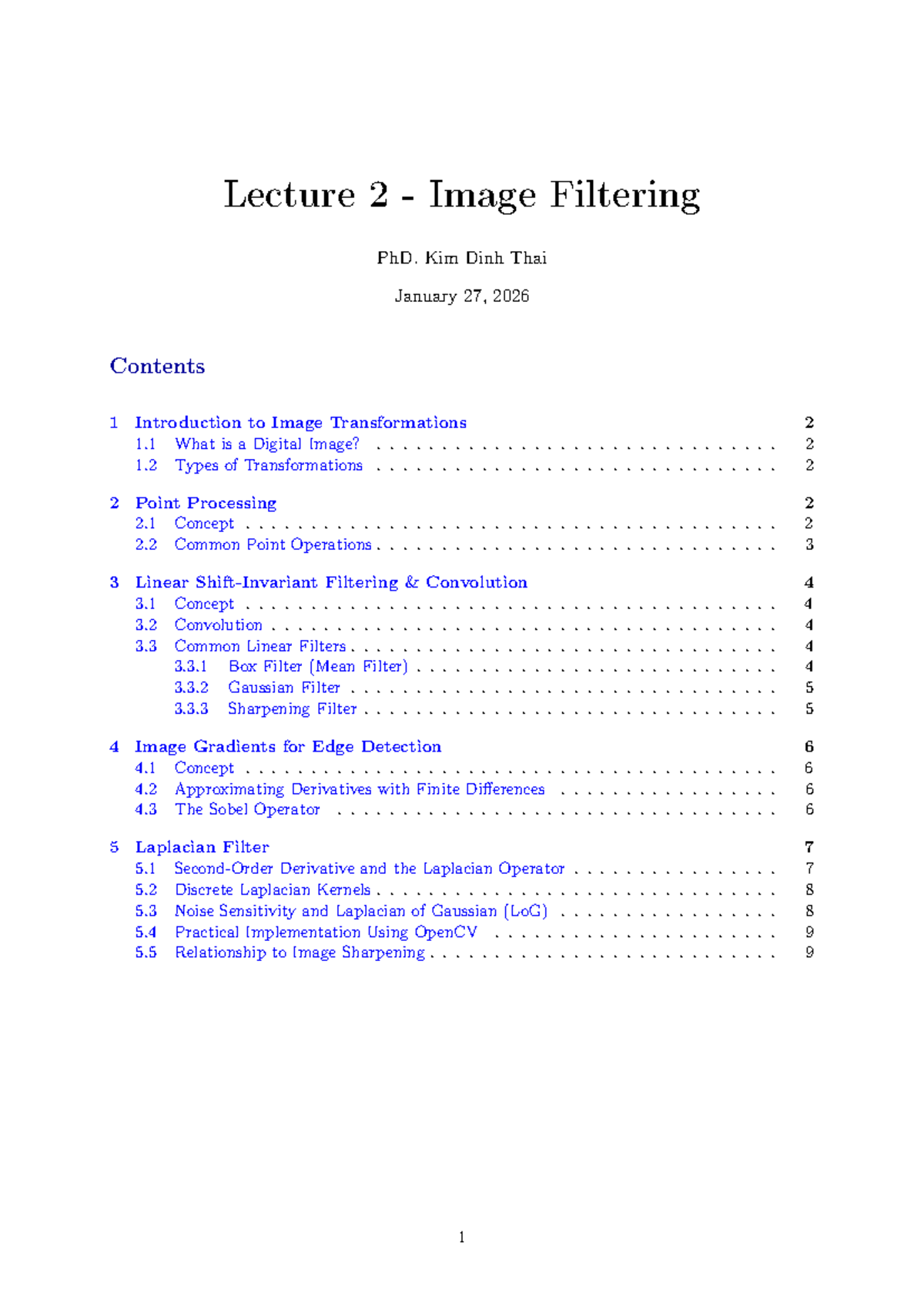 Lecture 2: Image Filtering Techniques - PhD. Kim Dinh Thai - Studocu