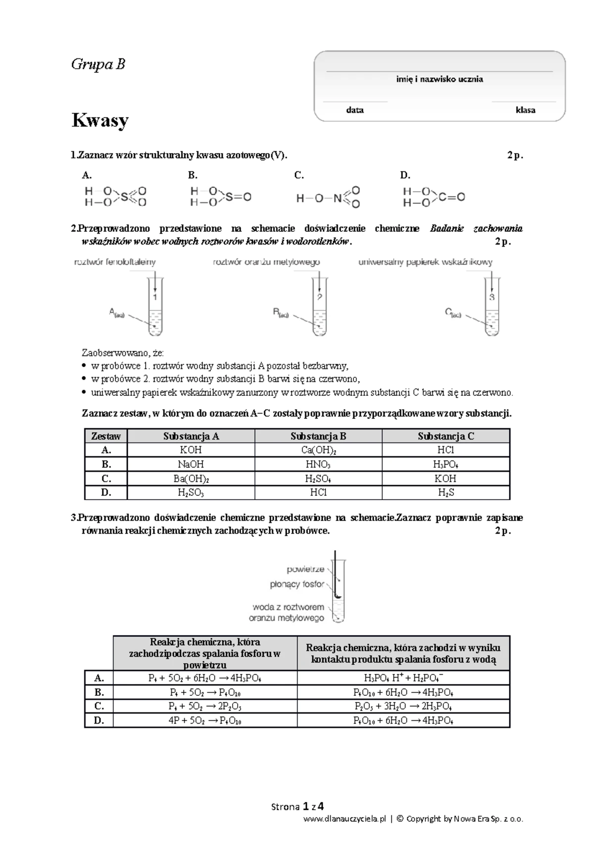 Alkohole Sprawdzian Chemia Pdf Grupa B