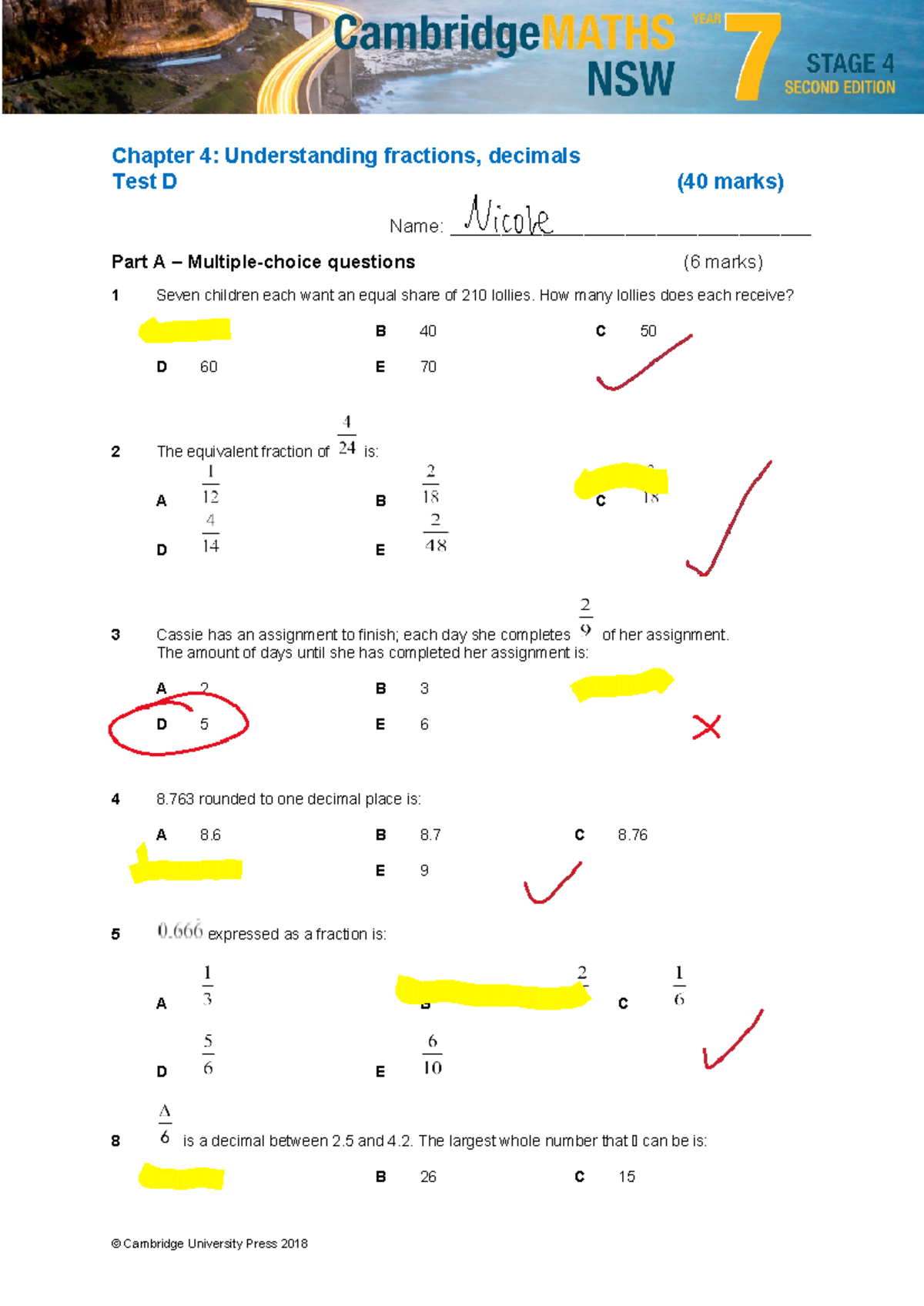 Chapter 4: Understanding Fractions & Decimals Test D (40 Marks) - Studocu