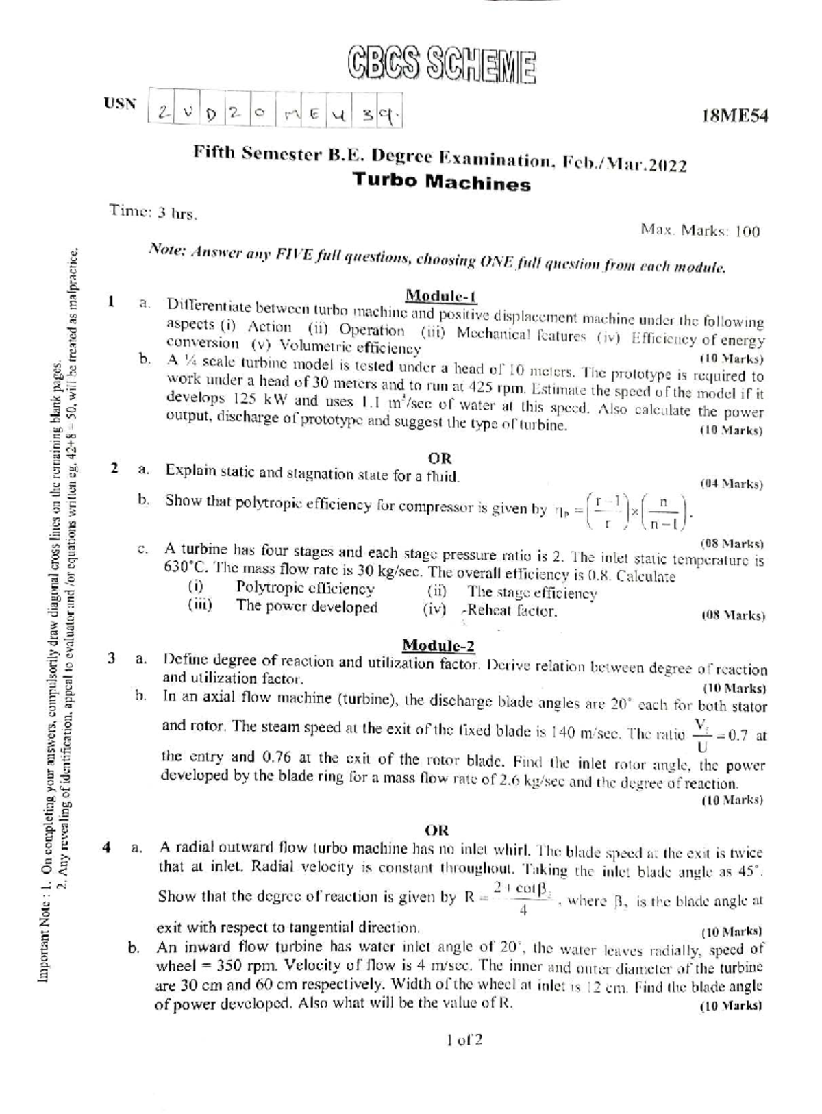 Turbo Machines Exam Notes - 18ME54 - Studocu