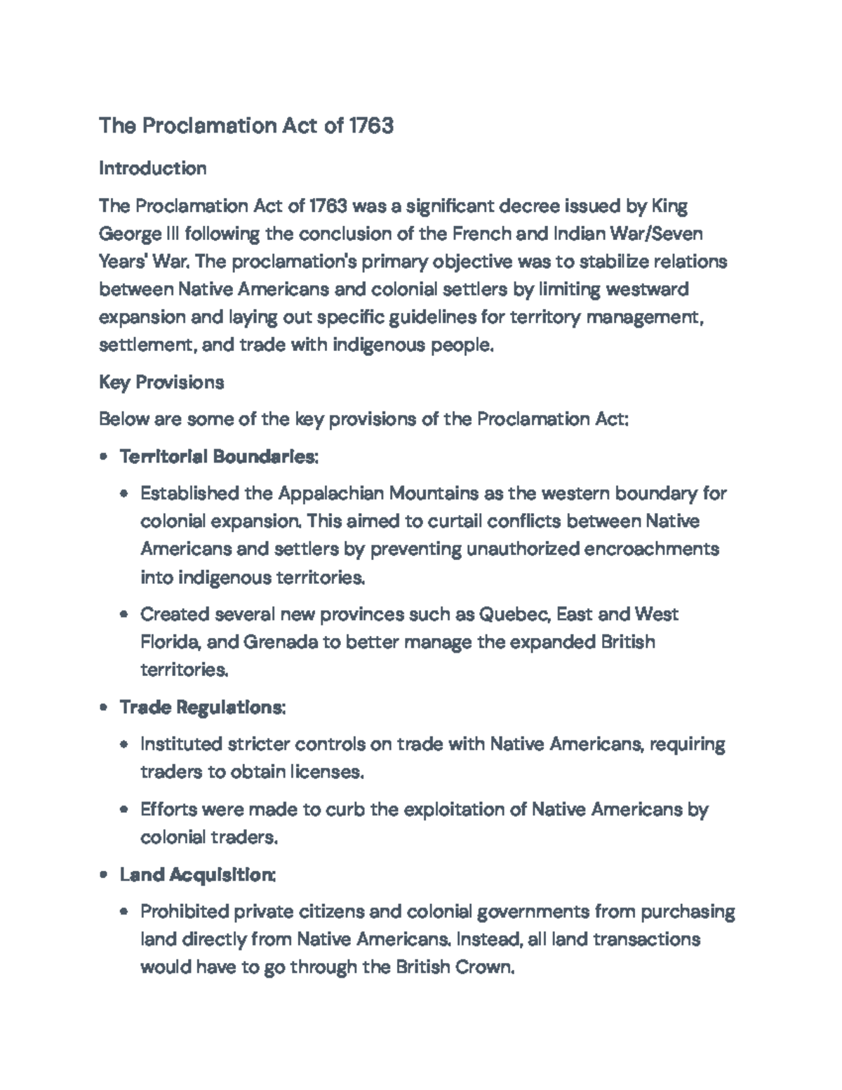 The Proclamation Act of 1763: Impacts on Colonial and Indigenous ...