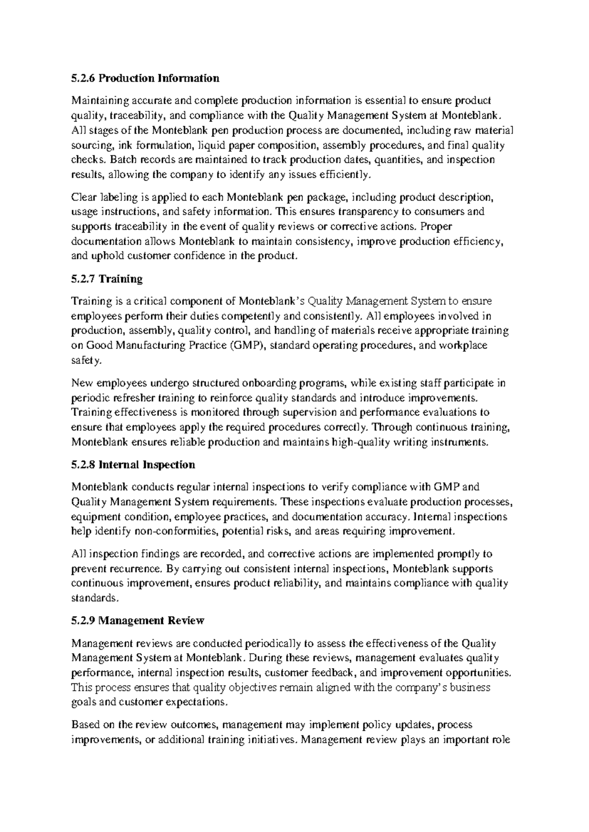ISO Case Study: Quality Management Practices at Monteblank - Studocu