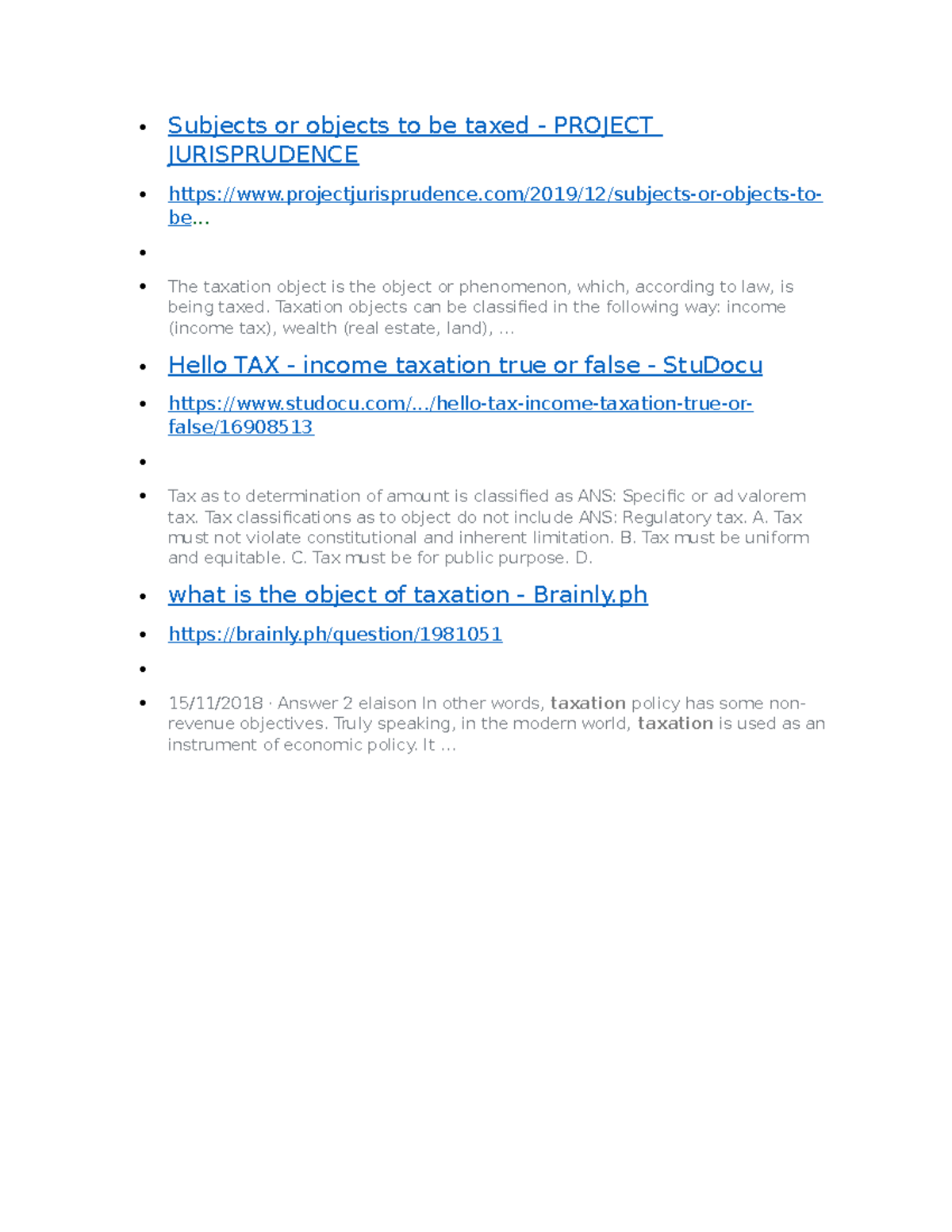 2a - Taxation Subjects and Objects Overview - PROJECT - Studocu