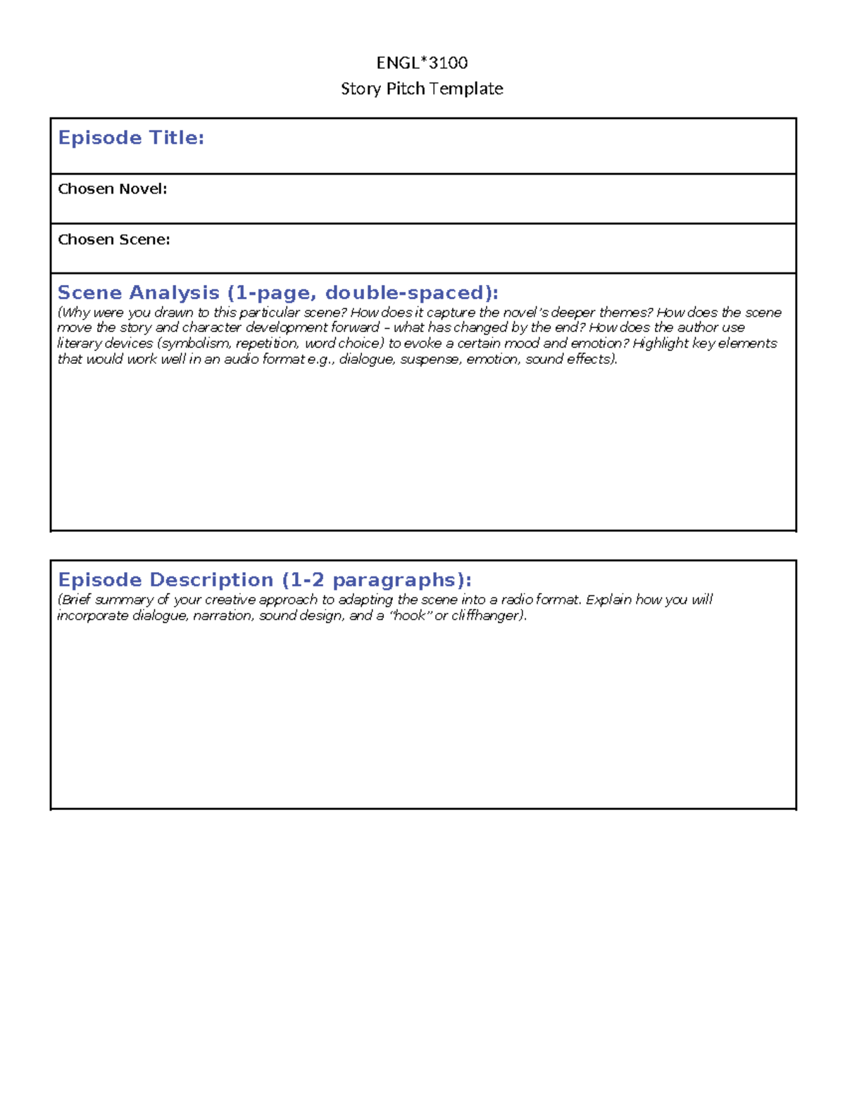 ENGL-3100-Podcast Pitch Template-Radio Drama - ENGL* Story Pitch ...