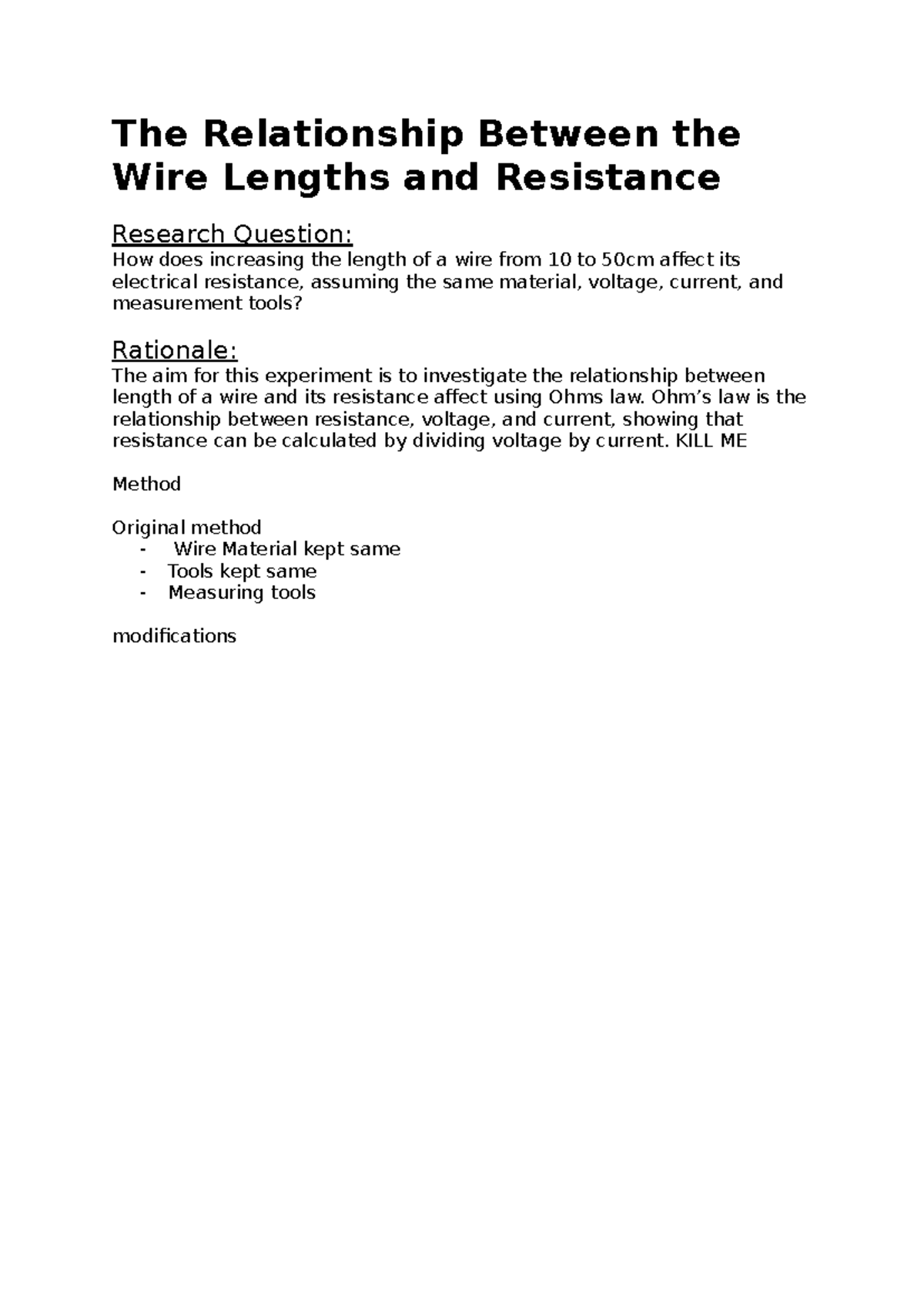 Physics - experiment - example of a very basic c rationale provided by ...