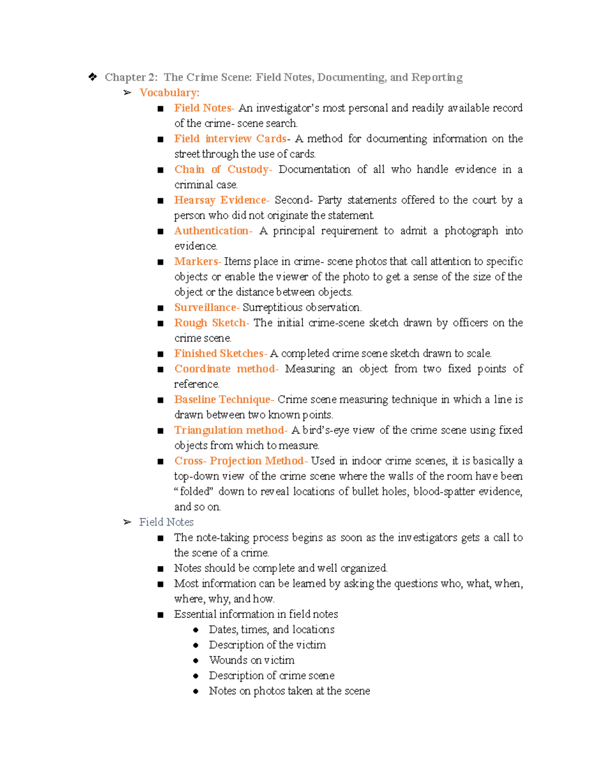 Criminal Investigation CH2: The Crime Scene and Reporting Techniques ...