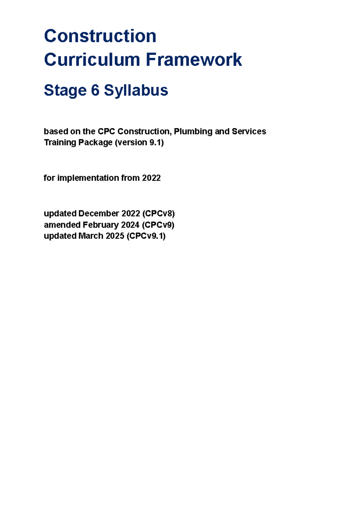 Construction Curriculum Framework Syllabus (CPC v9) for HSC 2025 - Studocu