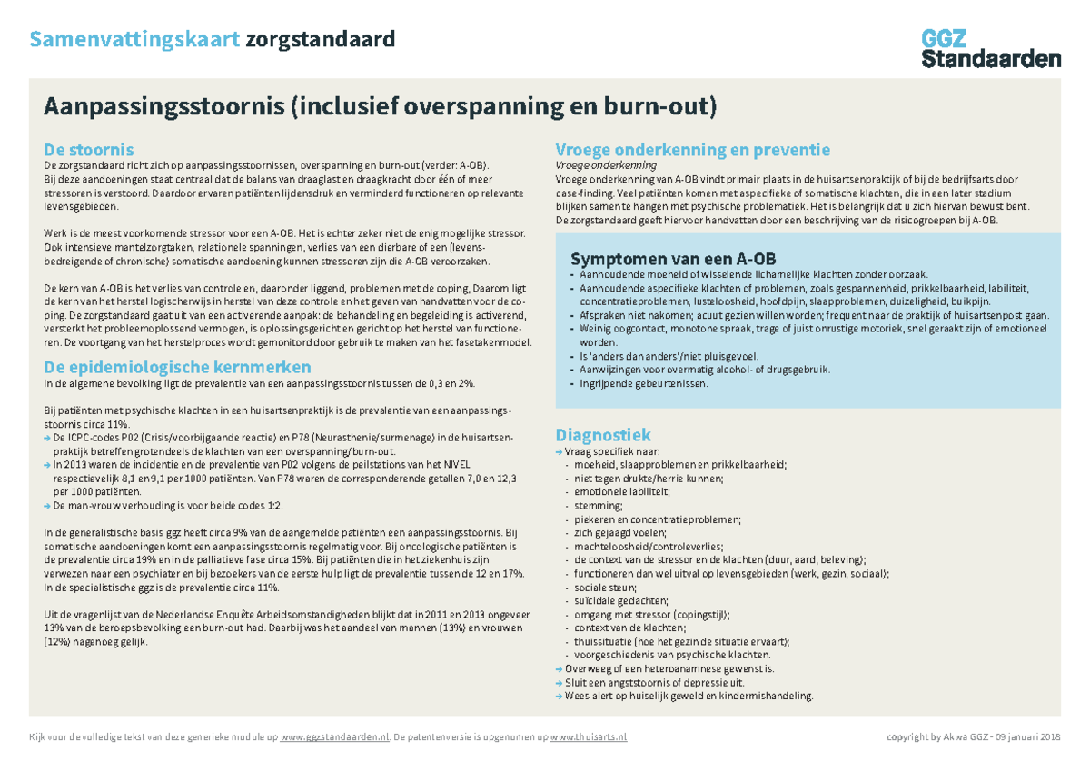 Aanpassingsstoornis (inclusief overspanning en burn-out) - Kijk voor de