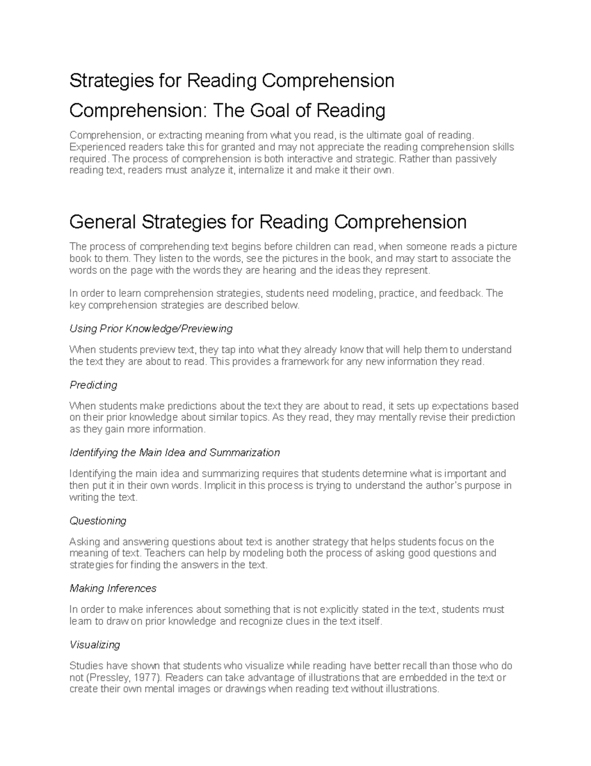 Lec 3 Strategies for reading - Strategies for Reading Comprehension ...