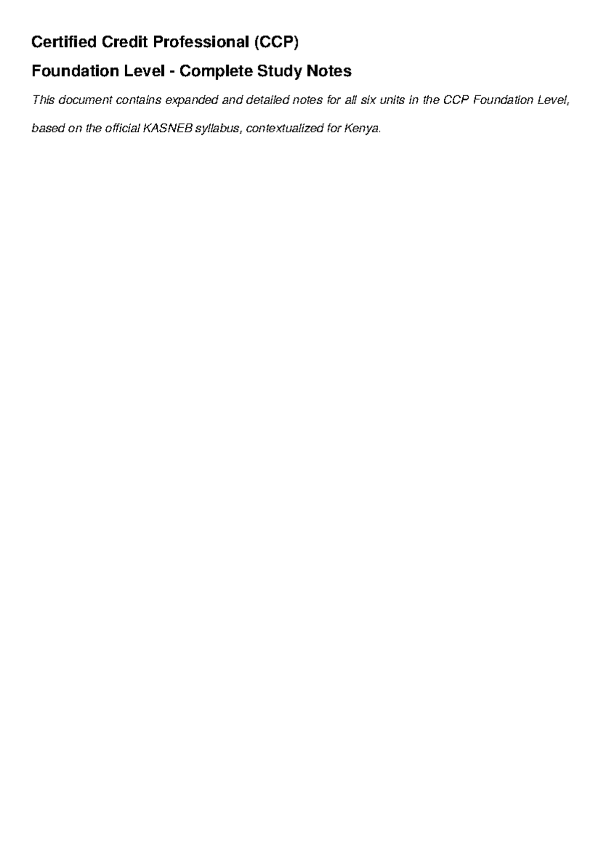 CCP Foundation Level Comprehensive Study Notes for All Units - Studocu