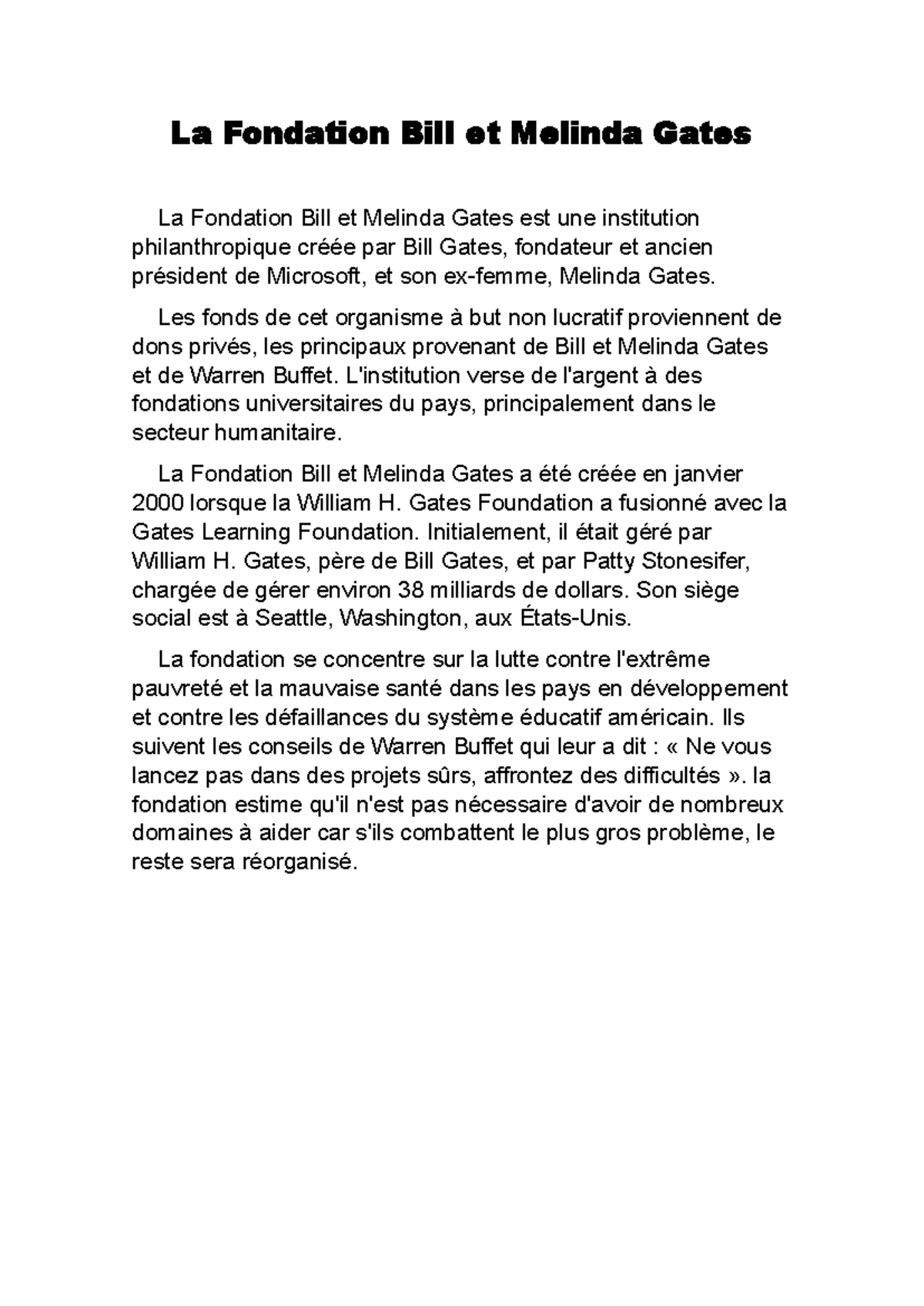 Bil gates founbdation - La Fondation Bill et Melinda Gates La Fondation ...