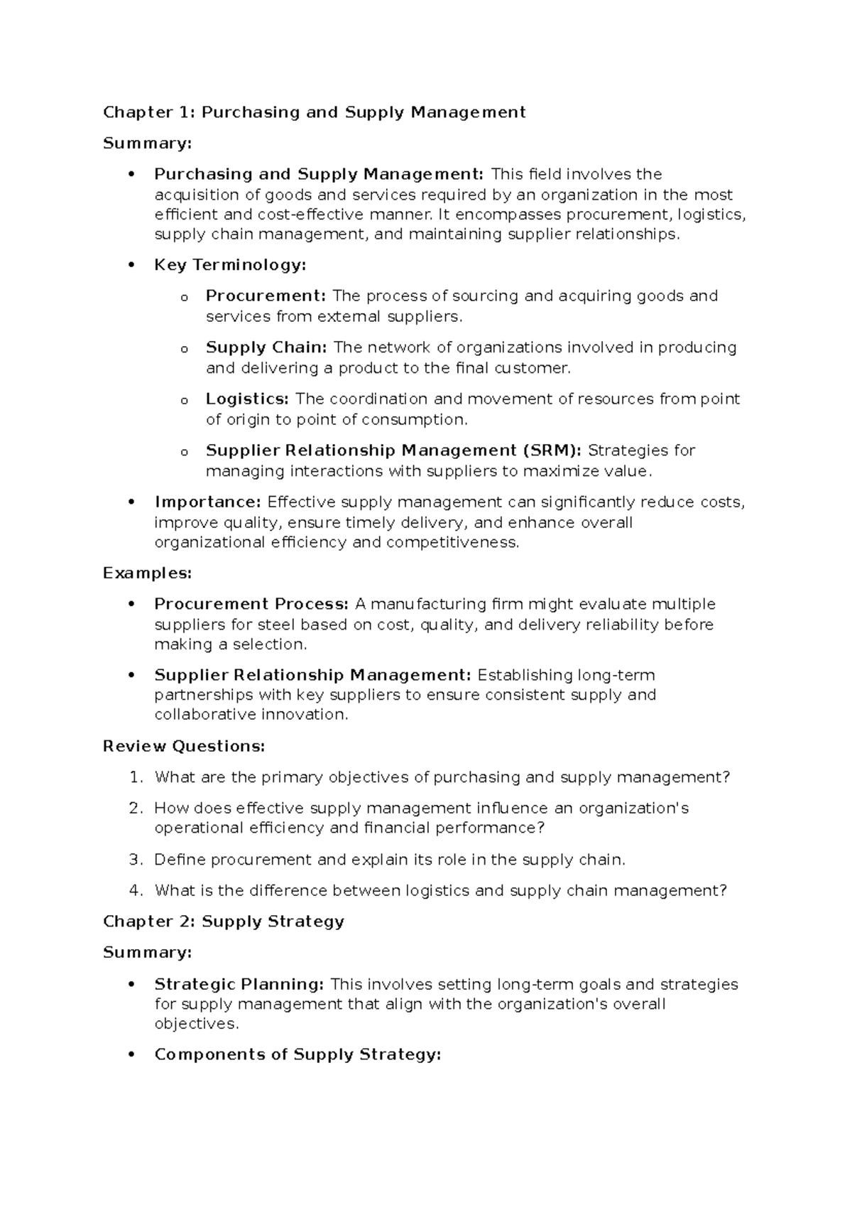305 Exam Notes - Summary of Key Concepts in Supply Chain Management ...