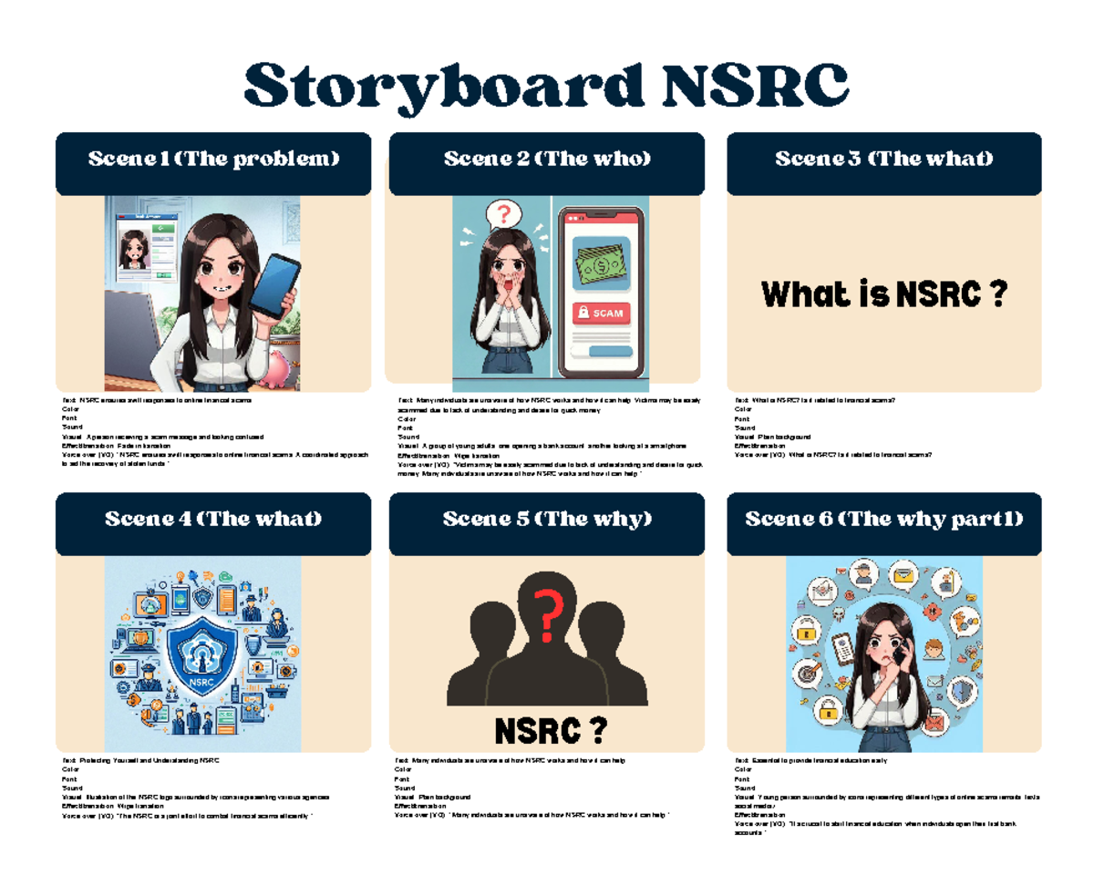COM269 Storyboard on NSRC's Role in Combatting Financial Scams - Studocu