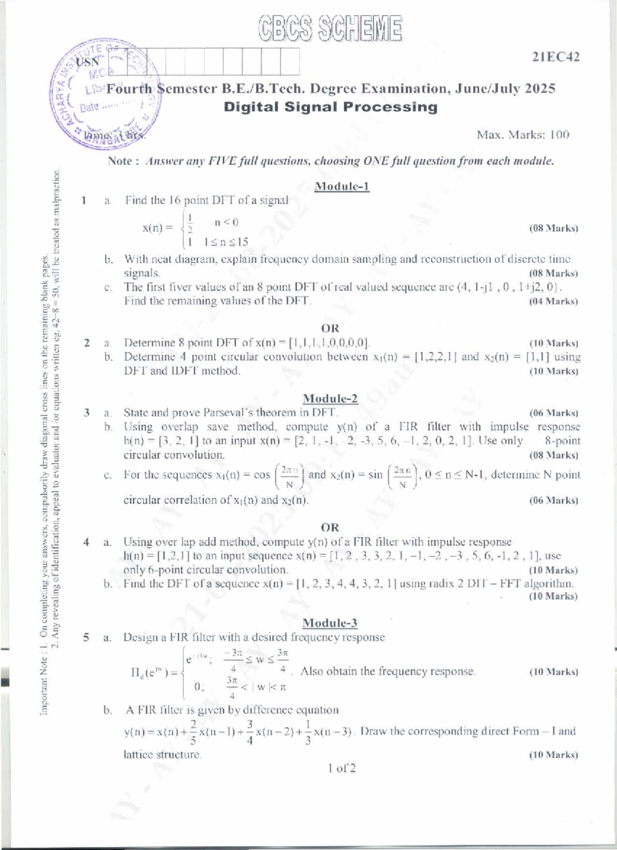Digital Signal Processing Exam Notes - 21EC42 - Studocu