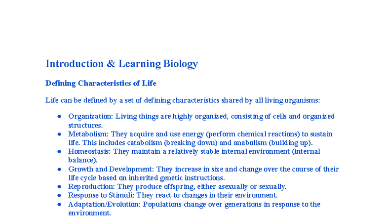 Biology 101: Final Exam Notes on Life Characteristics and Evolution ...