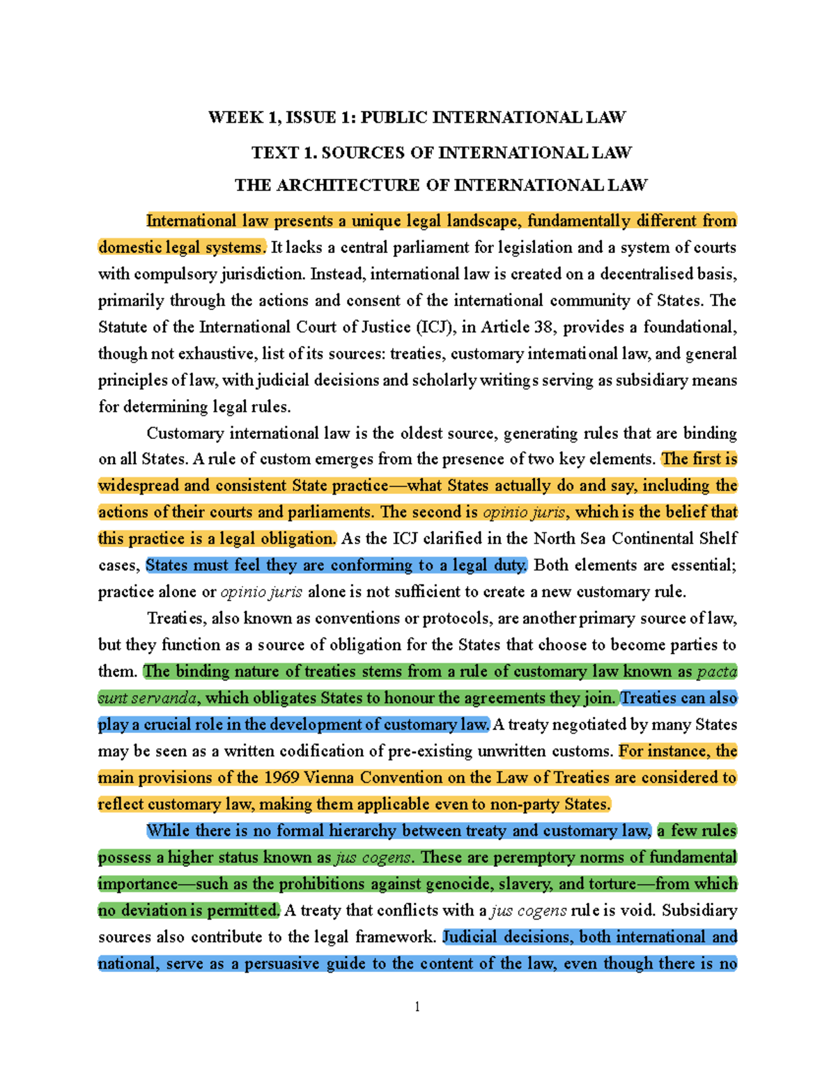 ALE 1 Week 1 - Sources of International Law and Legal Framework - Studocu