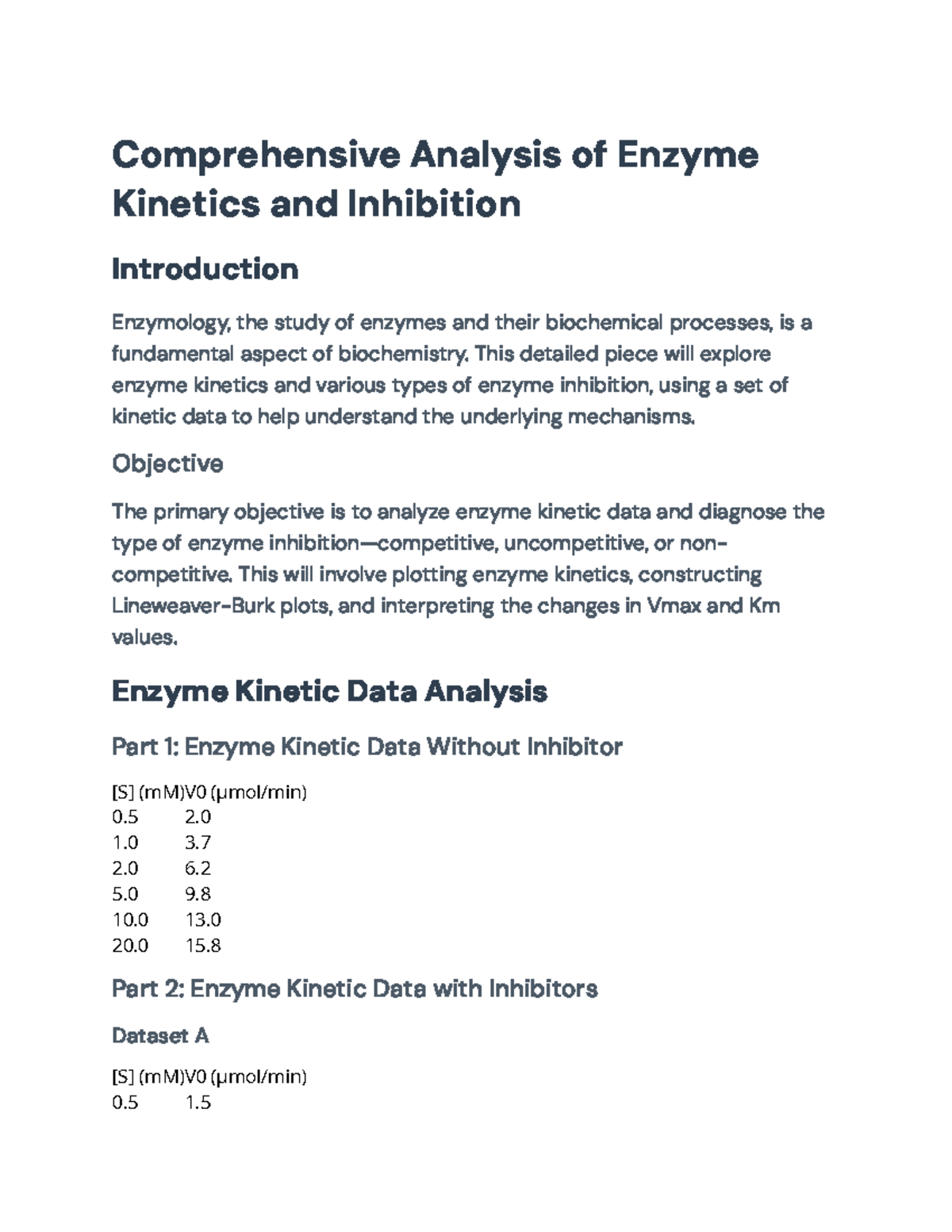 Enzyme Kinetics & Inhibition Analysis: Comprehensive Study for BIOL 301 ...