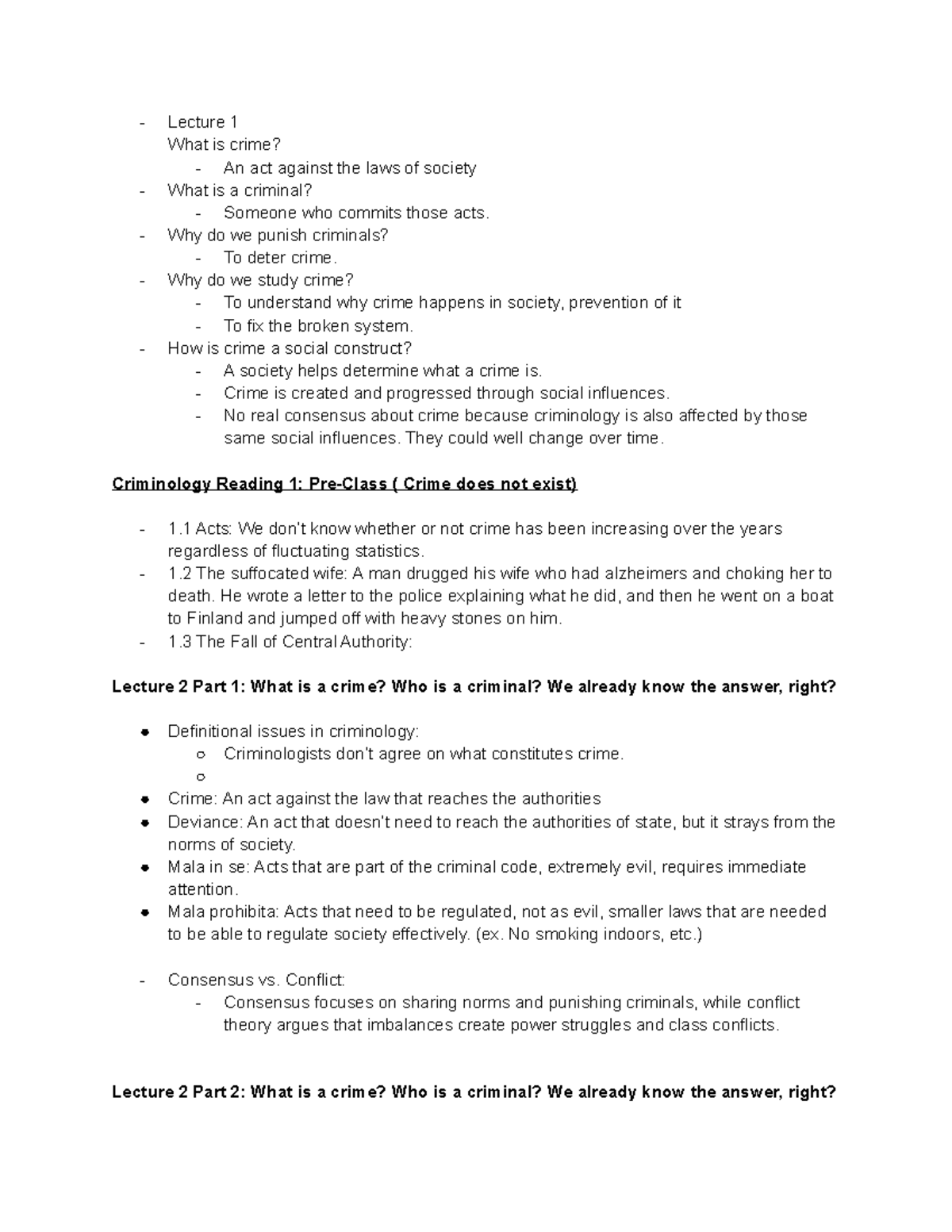 Crim Notes - Covers all lectures from Chapter 1-3 - Lecture 1 What is ...