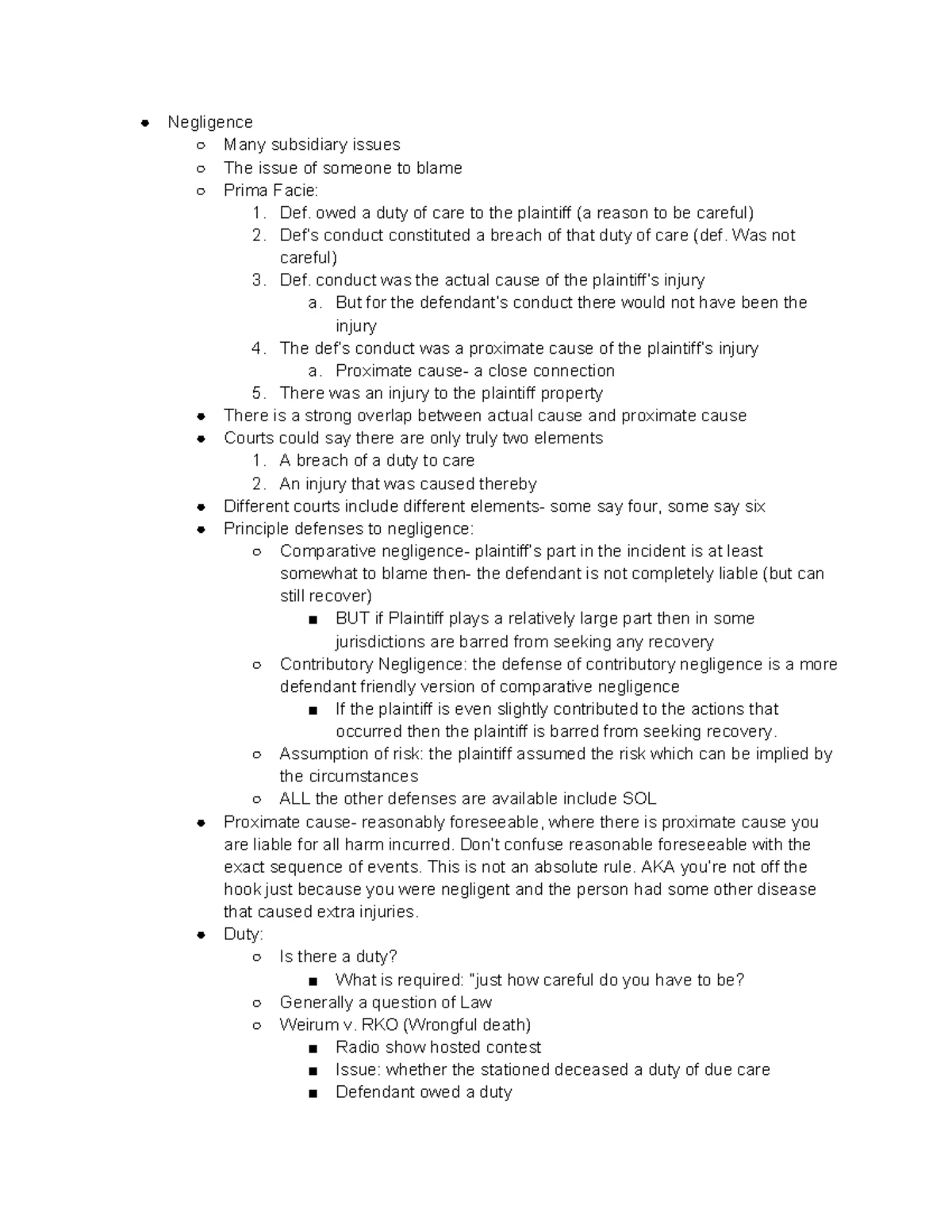 Torts Outline - Key Concepts and Legal Principles Review - Studocu