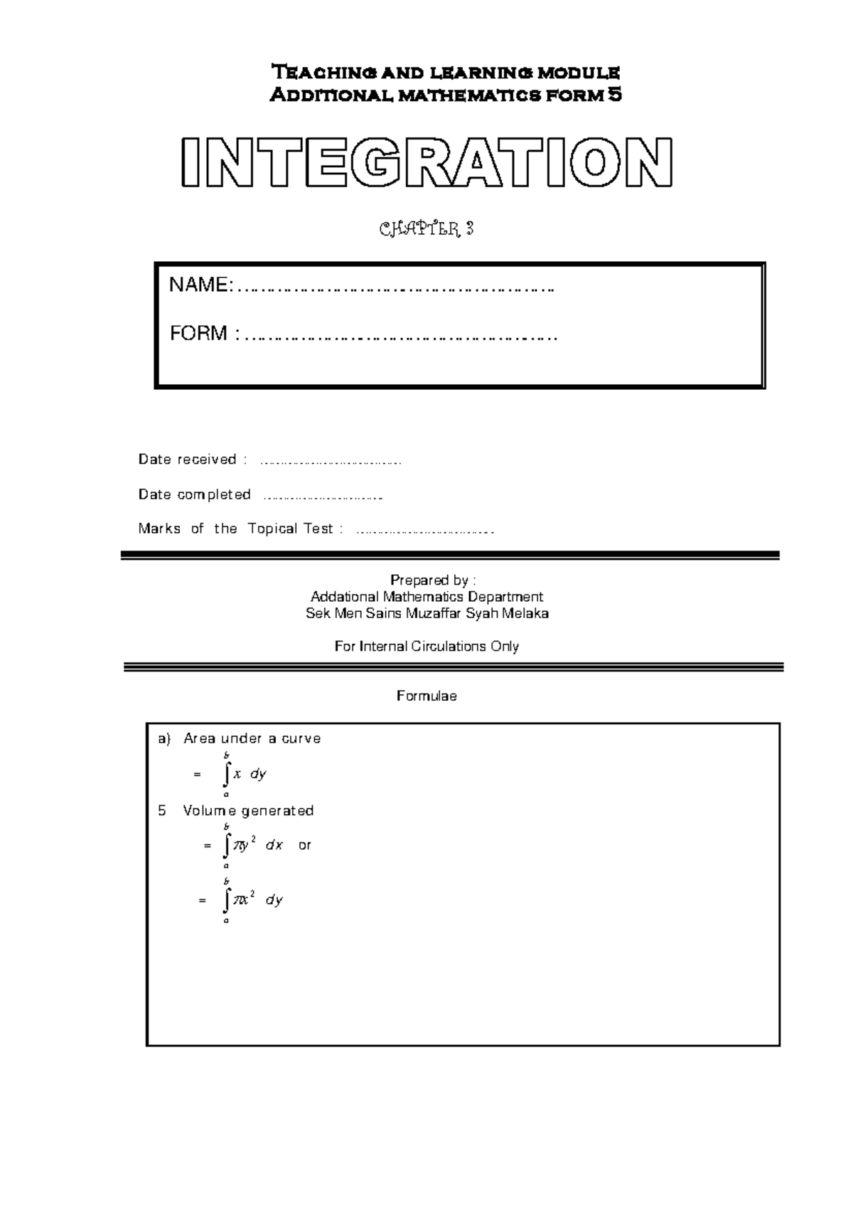 Chapter 3: Integration Concepts in Additional Math (Add Math Form 5 ...