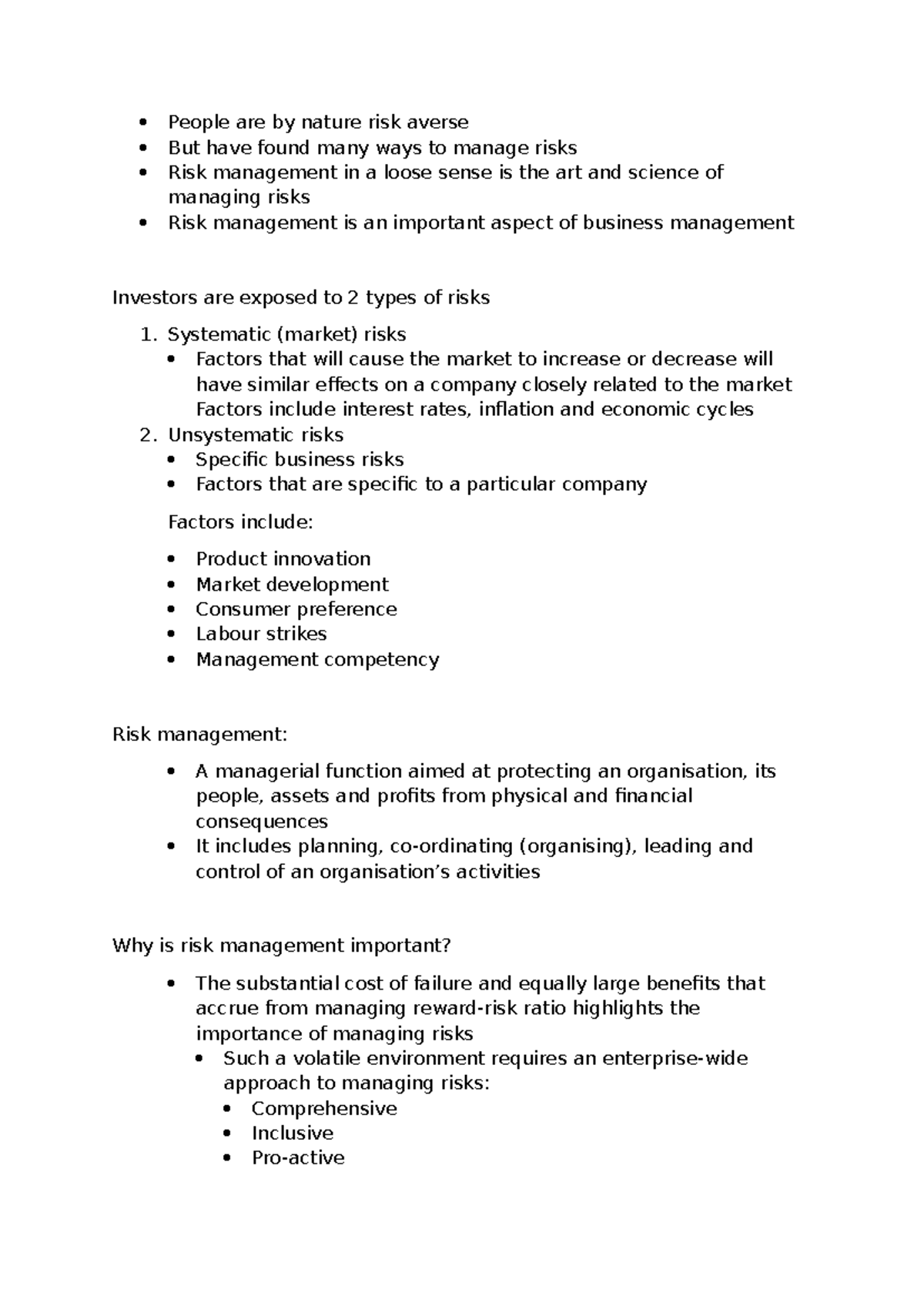 SU 1 & 2 - Risk Management Overview and Key Concepts - Studocu