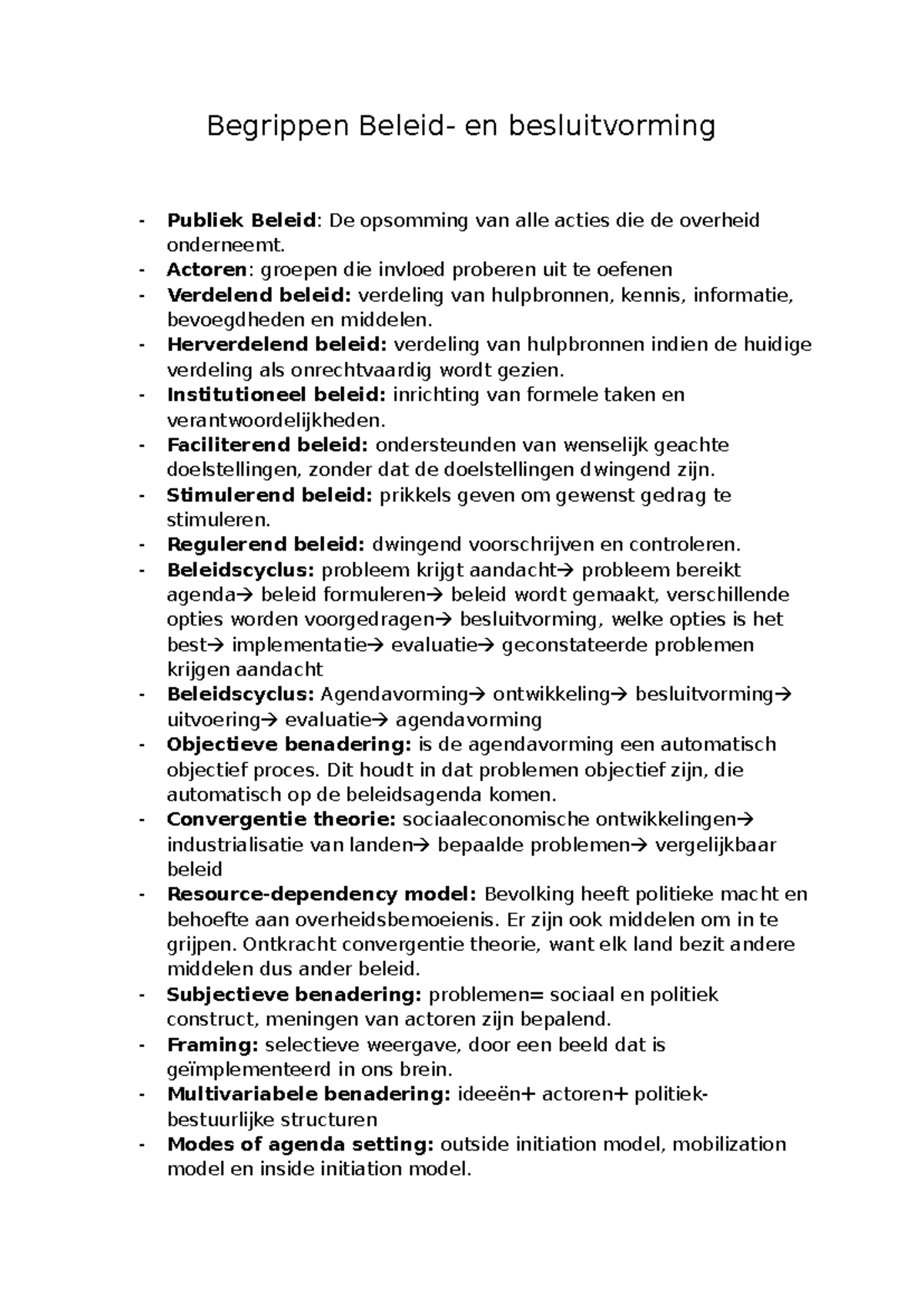 Beleid en besluitvorming - beleid 1 - Beleid en besluitvorming: beleid