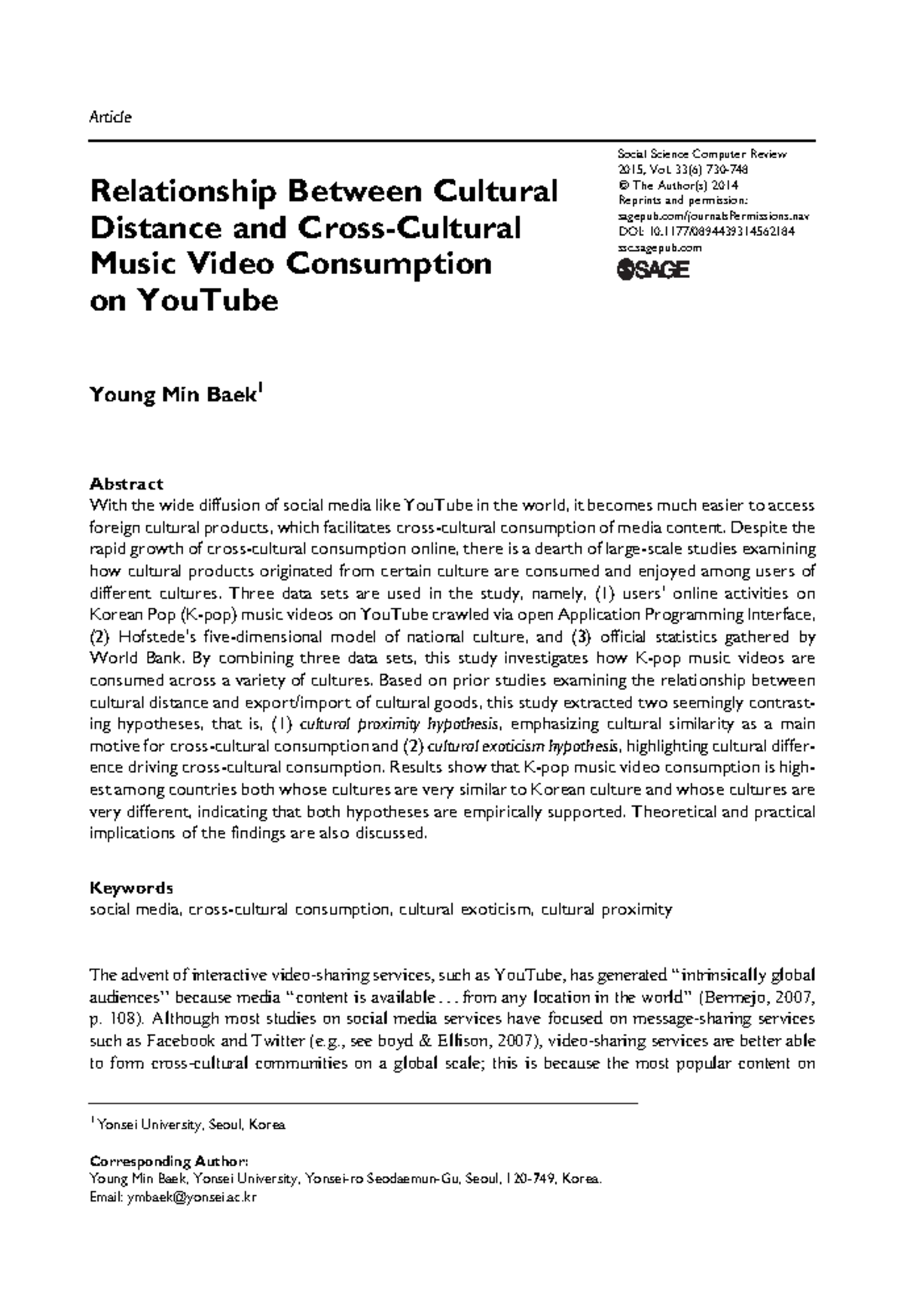 The Relationship Between Cultural Distance & K-pop Consumption on ...