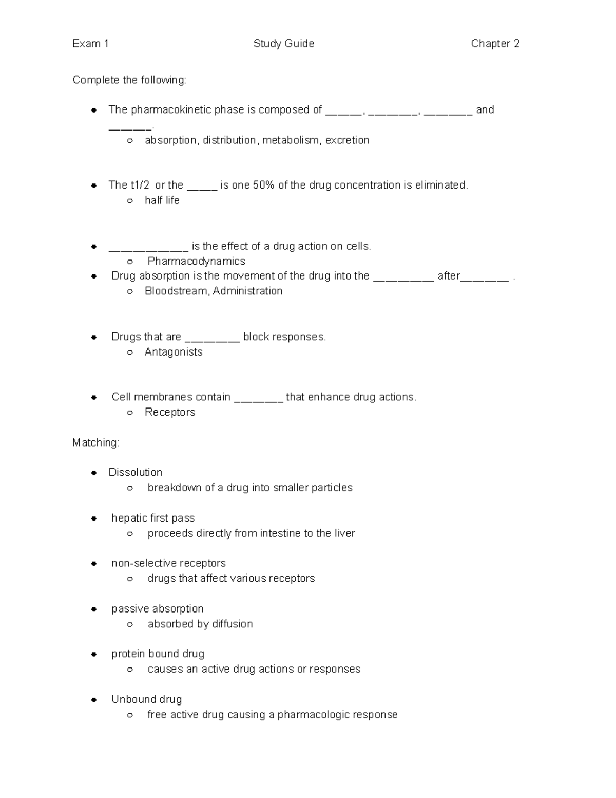 Pharmacology Ch2 Book Study Guide - Exam 1 Study Guide Chapter 2 ...