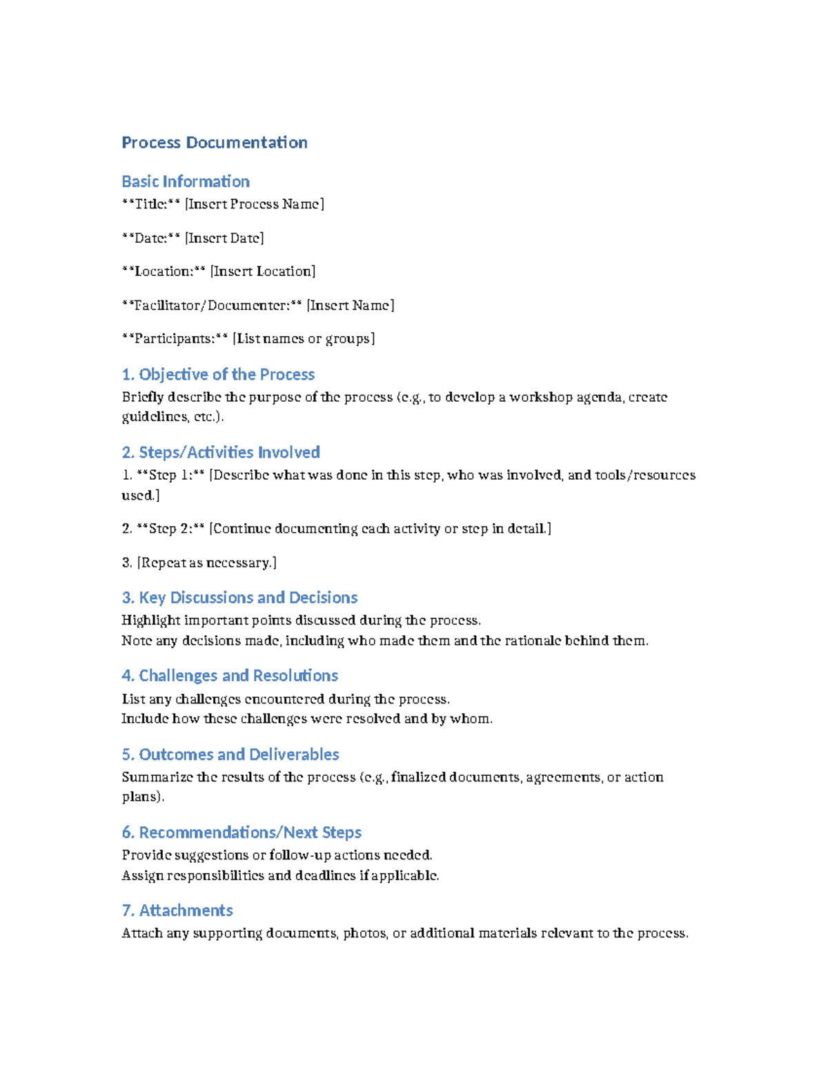 Process Documentation Template: Key Steps & Outcomes - Studocu