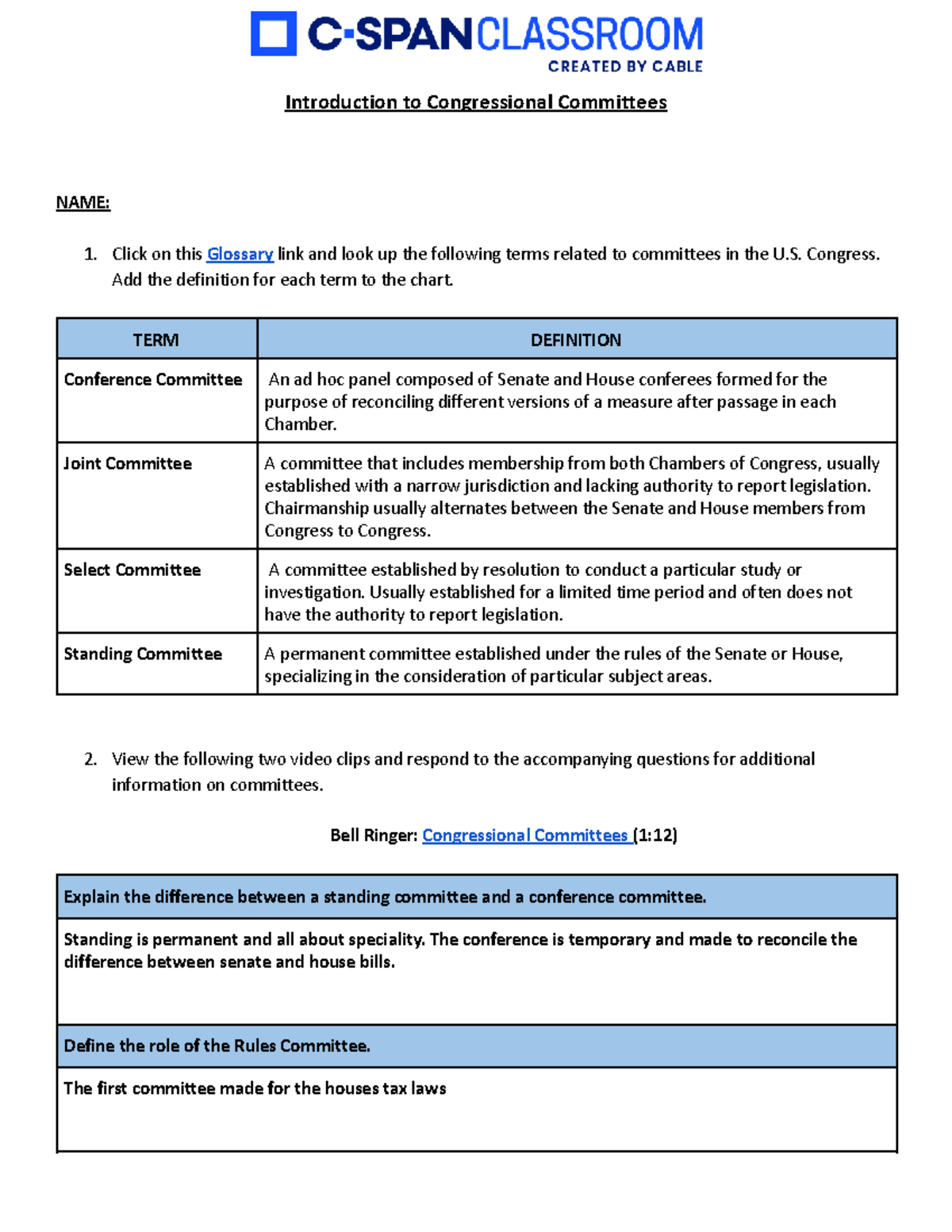 Introduction to Congressional Committees (POL 101) - Glossary & Key ...