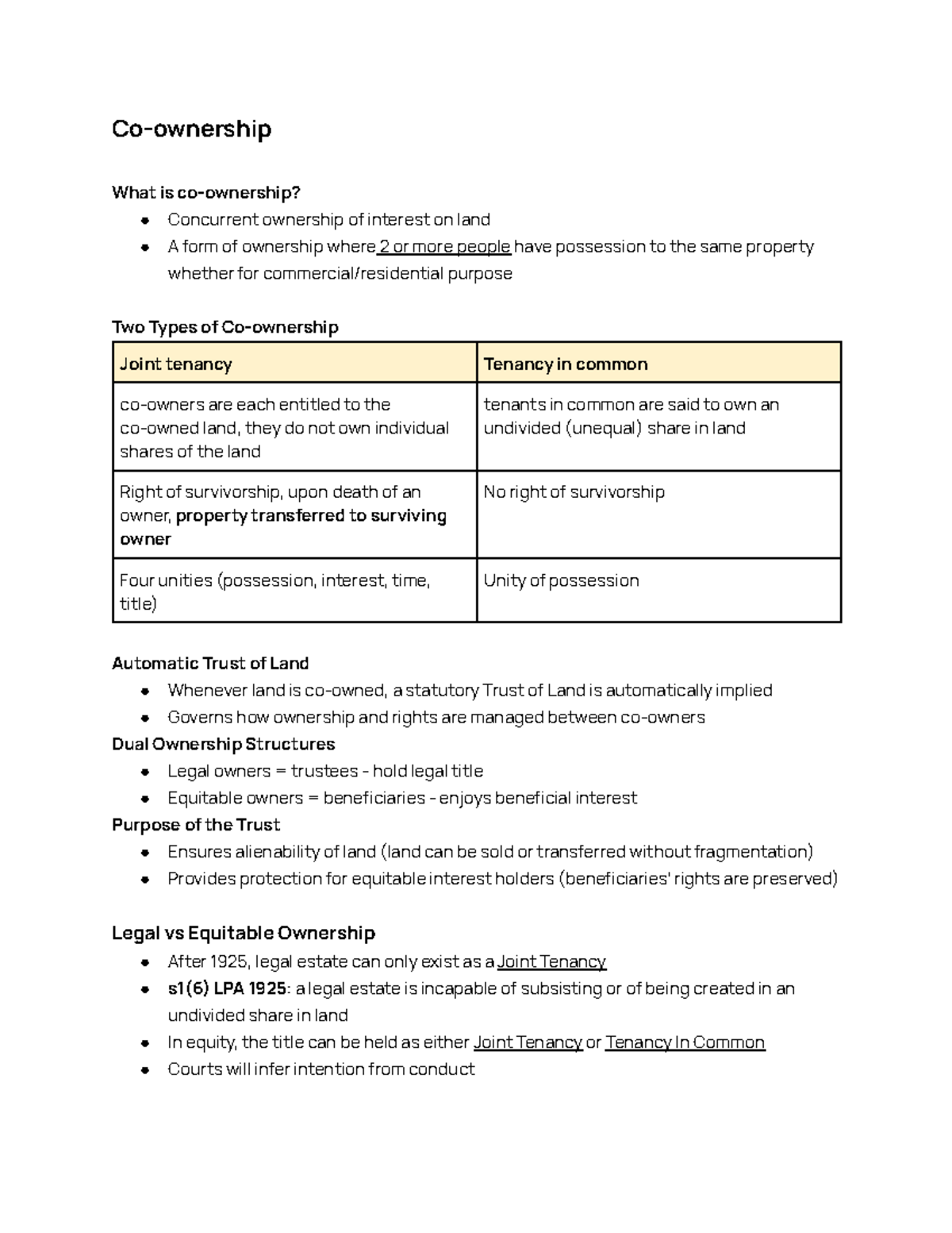 Co-ownership of Land: Key Concepts and Legal Framework (LAW 101) - Studocu