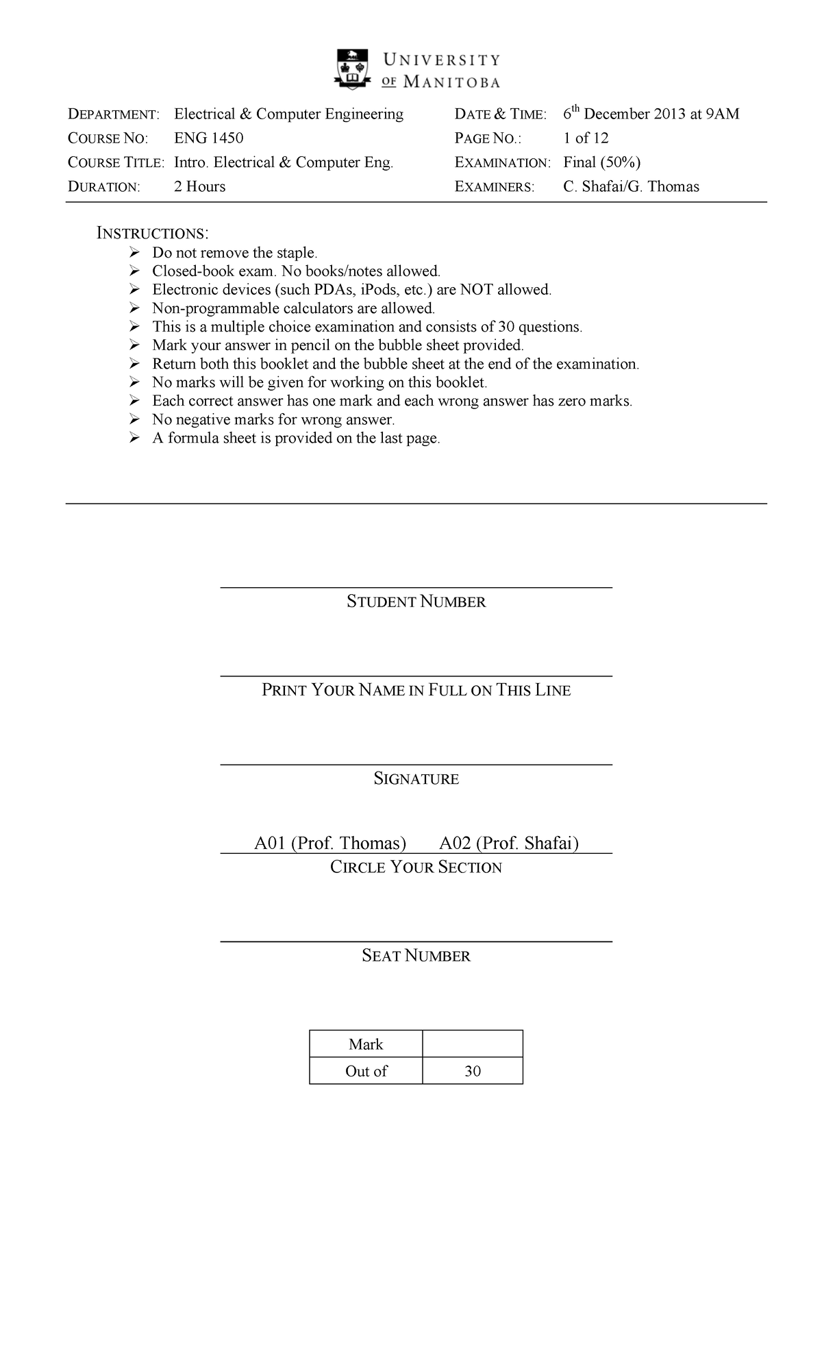 Final Exam Practice Questions for ENG 1450 - Electrical Engineering ...