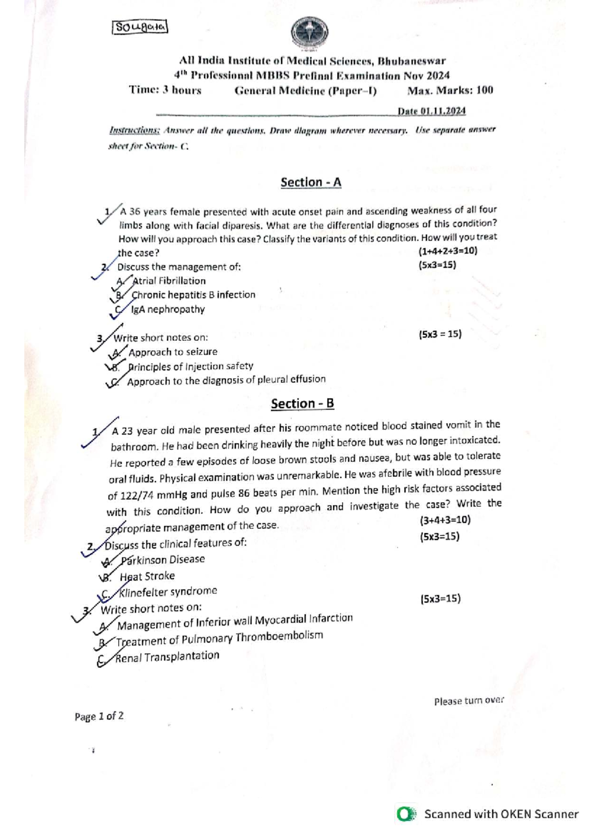 MBBS 4th Professional Pre-Final Exam Nov 2024 - General Medicine ...