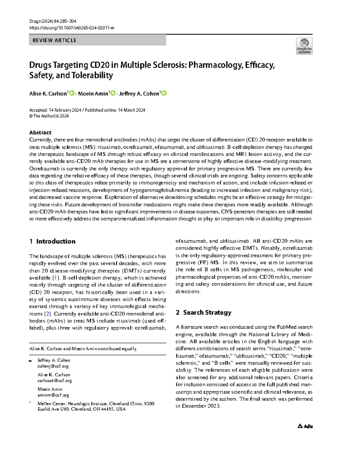 Drugs (2024) Review: CD20-Targeting Monoclonal Antibodies in MS ...