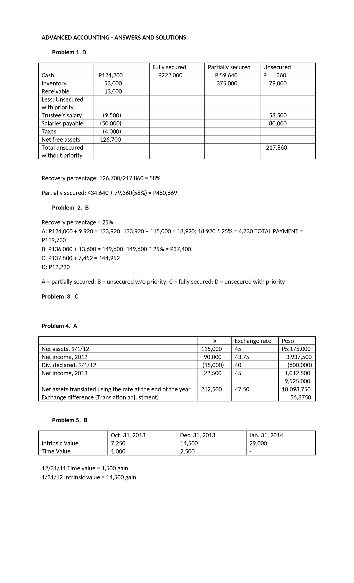 Advanced Accounting - Solution 1 - ADVANCED ACCOUNTING - ANSWERS AND ...