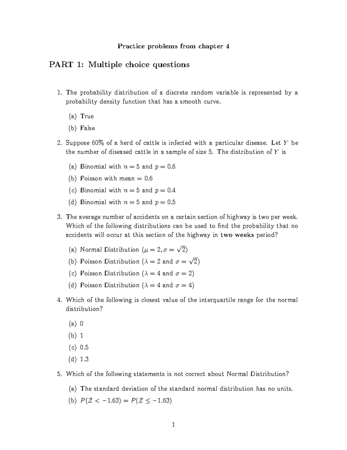Chapter 4 - practice - Practice problems from chapter 4 PART 1 ...
