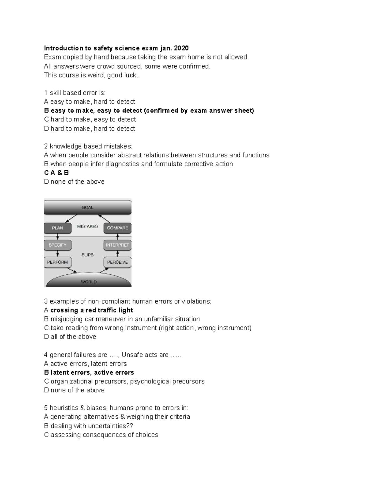 Tentamen Safety Science Jan 2020: Questions & Answers Review - Studeersnel