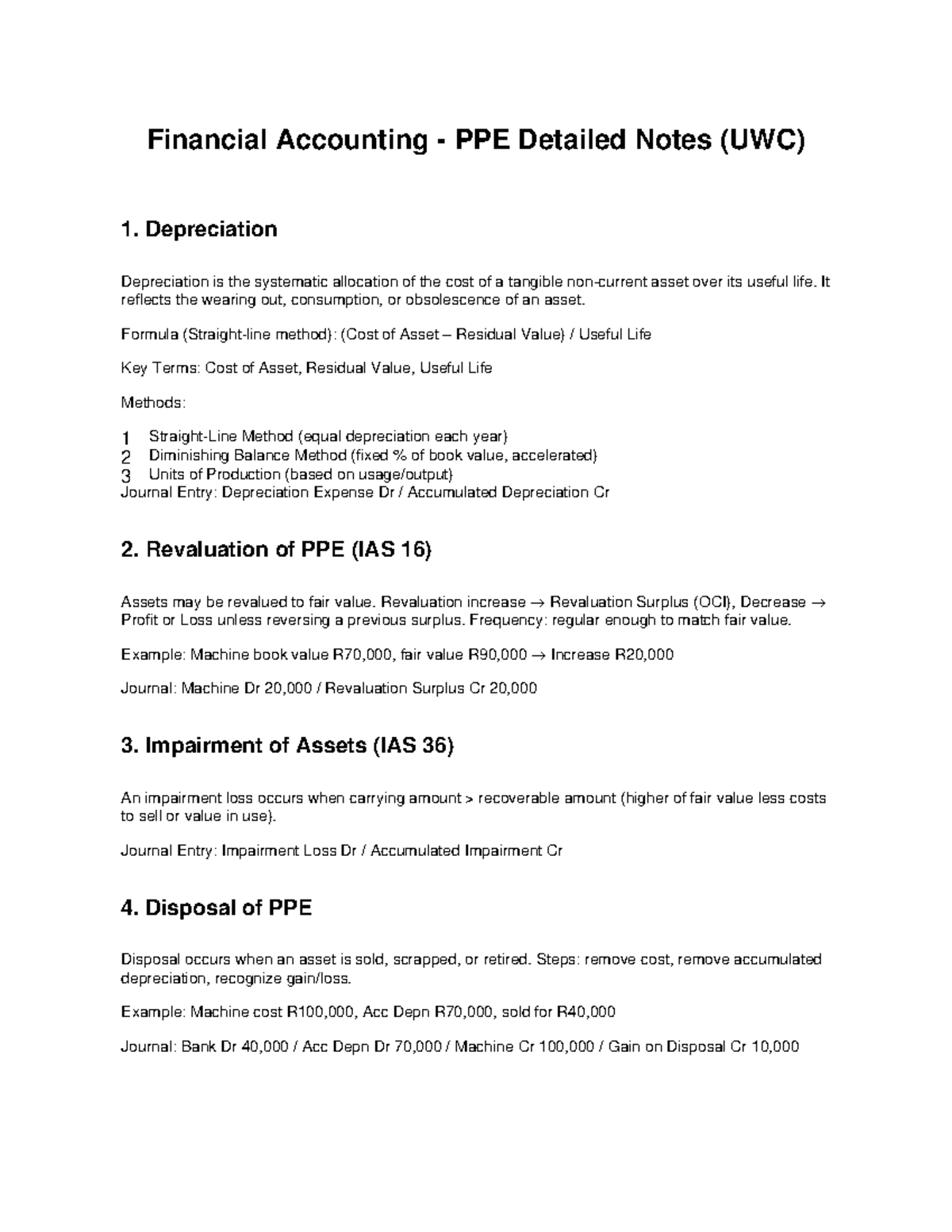 PPE Detailed Notes Summary (UWC) - Financial Accounting Insights - Studocu