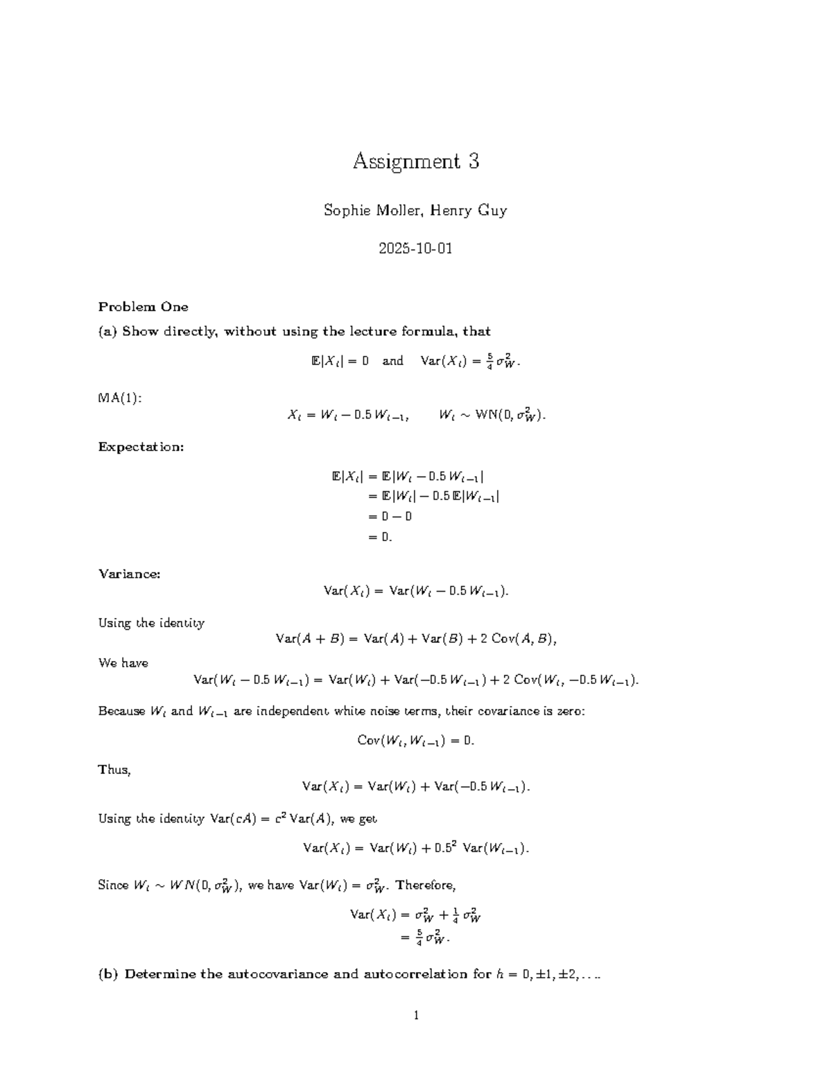 MA(1) Model Analysis and Autocorrelation Study - Assignment 3 - Studocu